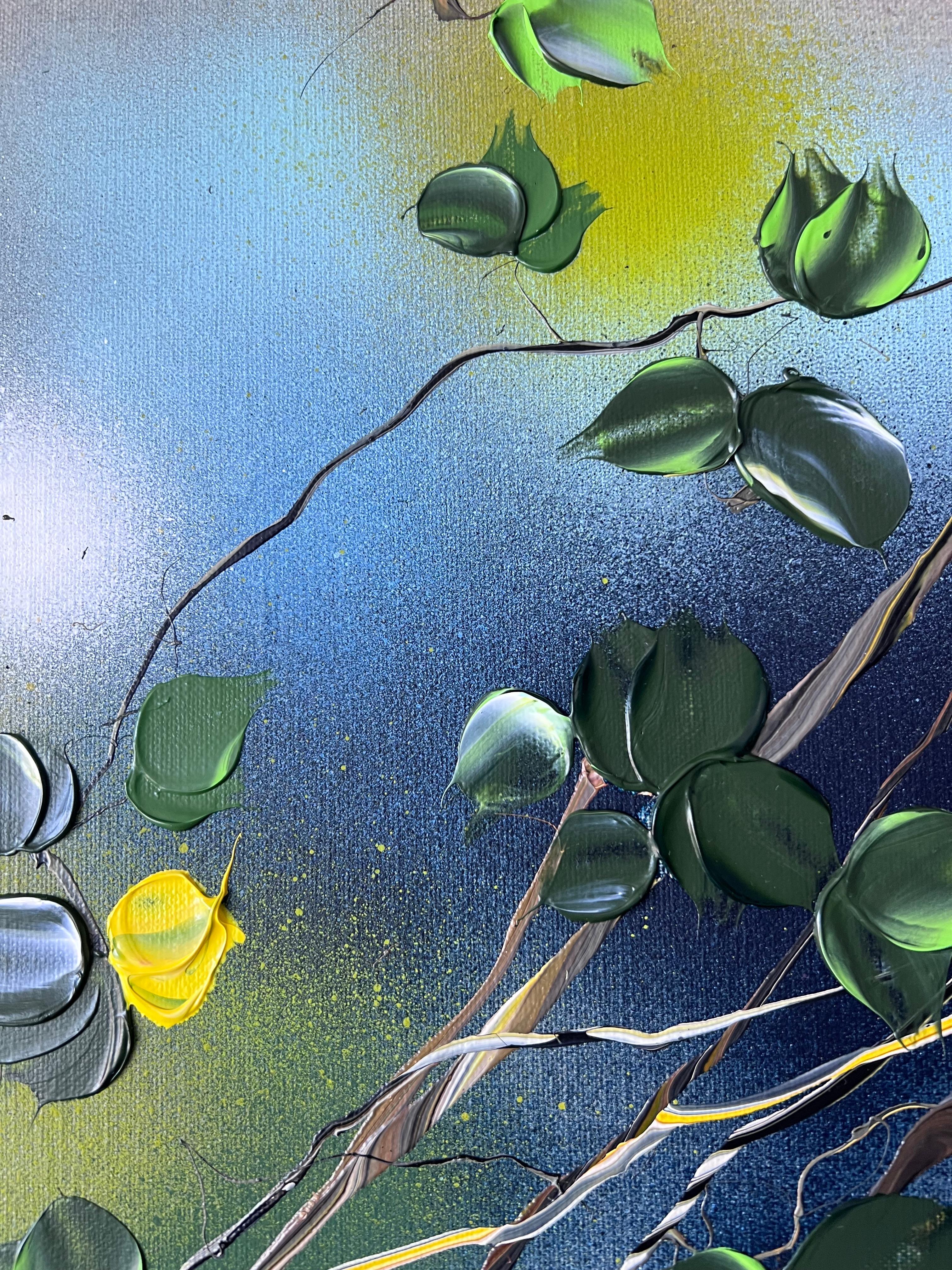 Some Yellow Flowers - original impressionistic floral art on linen canvas For Sale 9