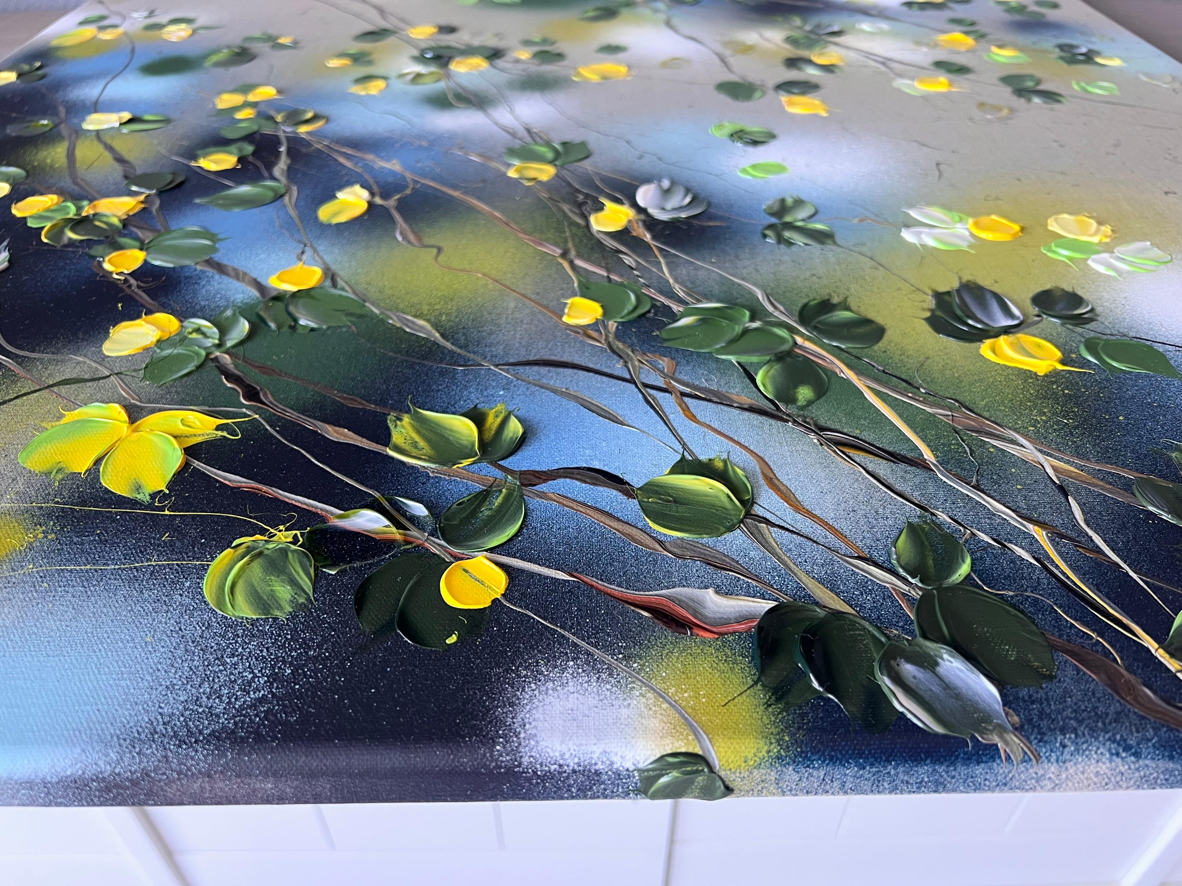Some Yellow Flowers - original impressionistic floral art on linen canvas For Sale 10