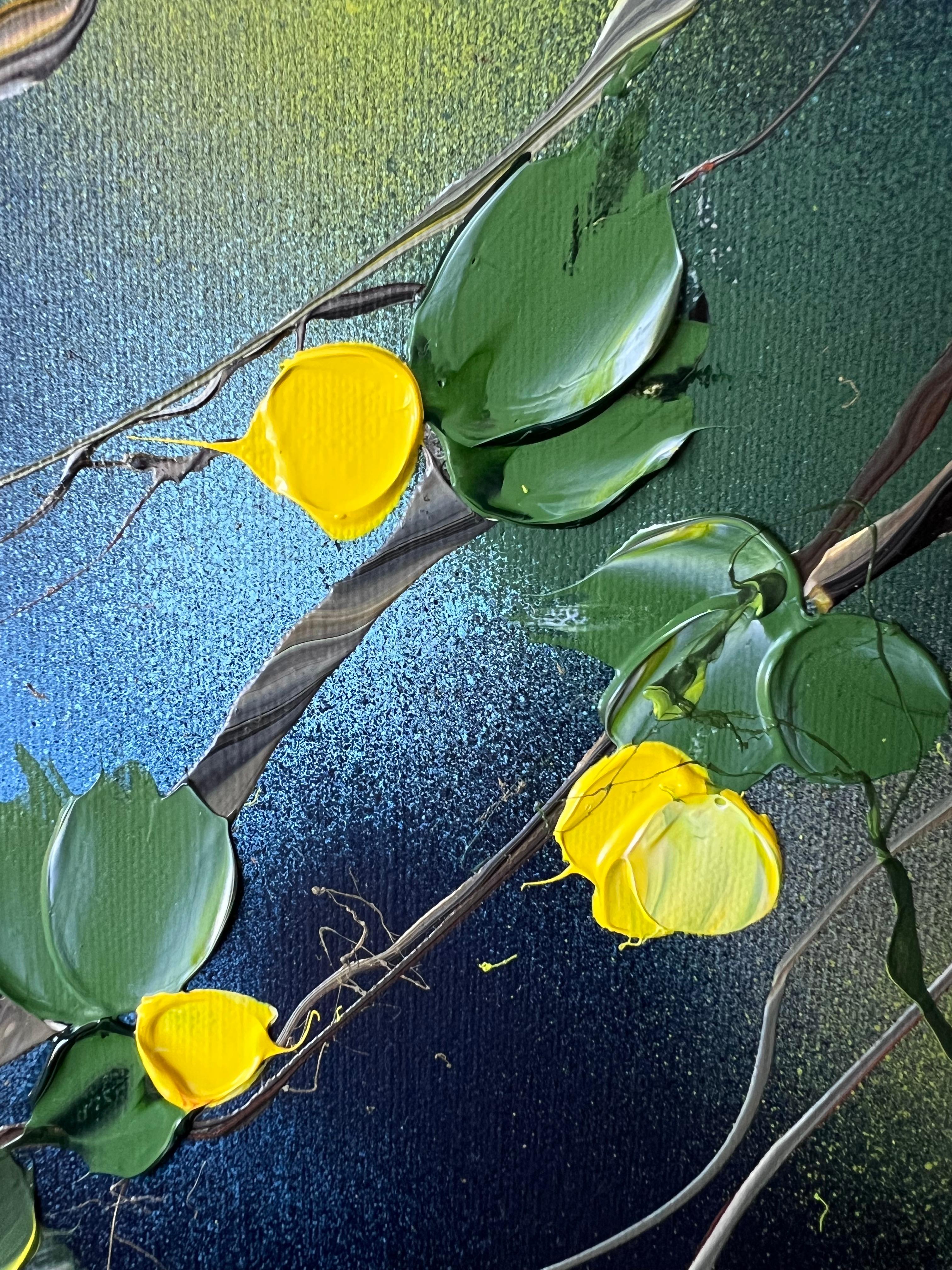 Some Yellow Flowers - original impressionistic floral art on linen canvas - Abstract Painting by Anastassia Skopp