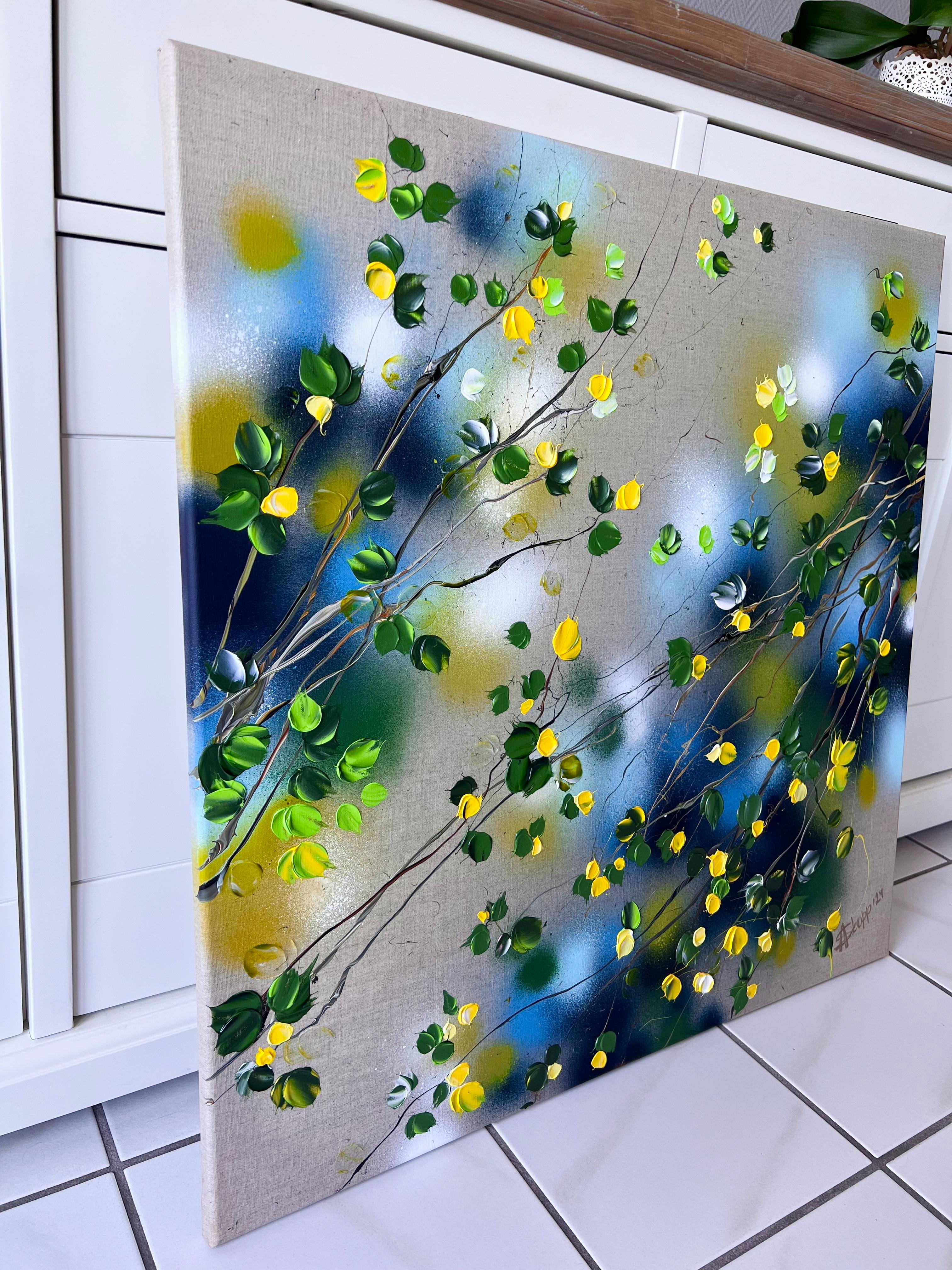 Some Yellow Flowers - original impressionistic floral art on linen canvas For Sale 1