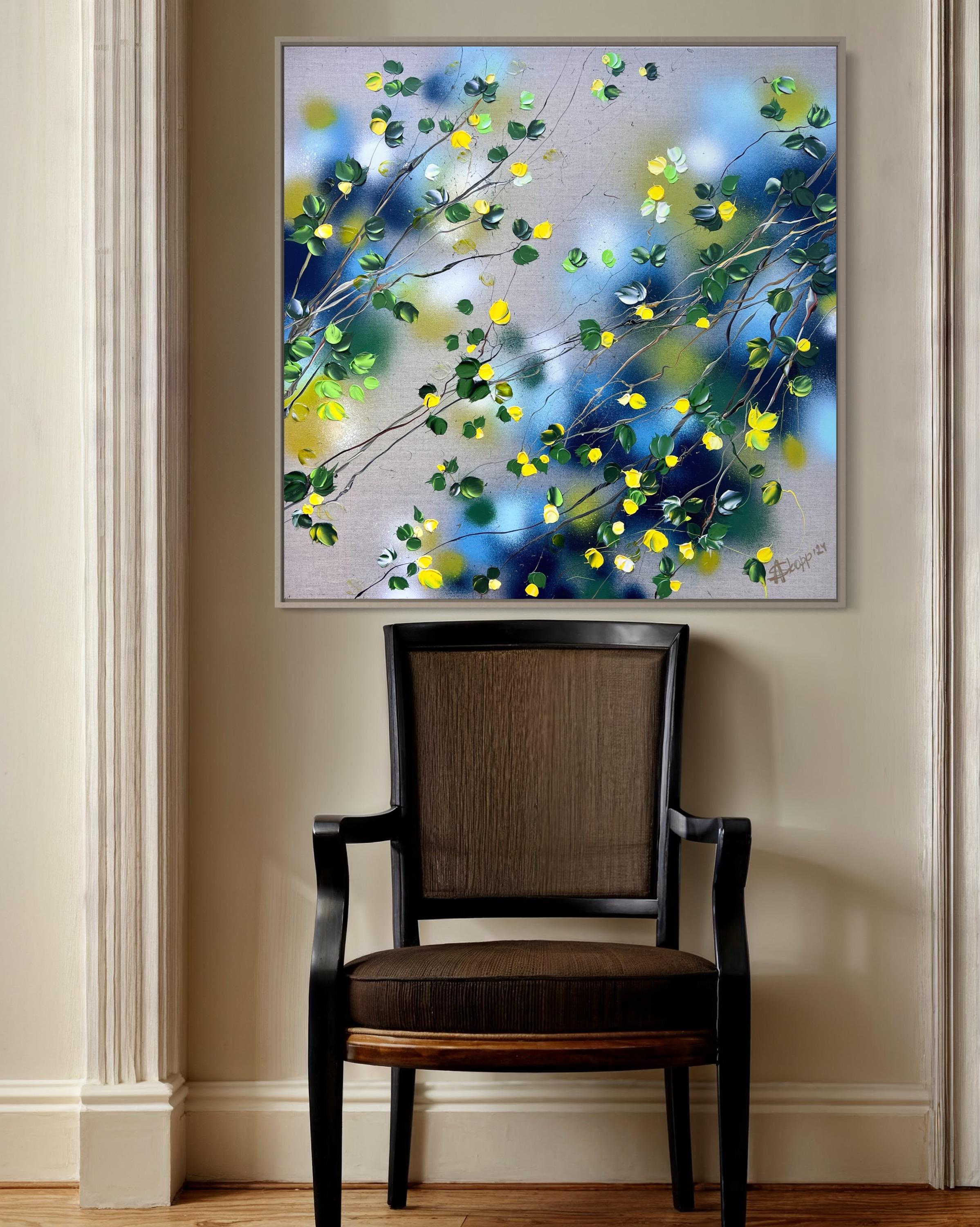 Some Yellow Flowers - original impressionistic floral art on linen canvas For Sale 2