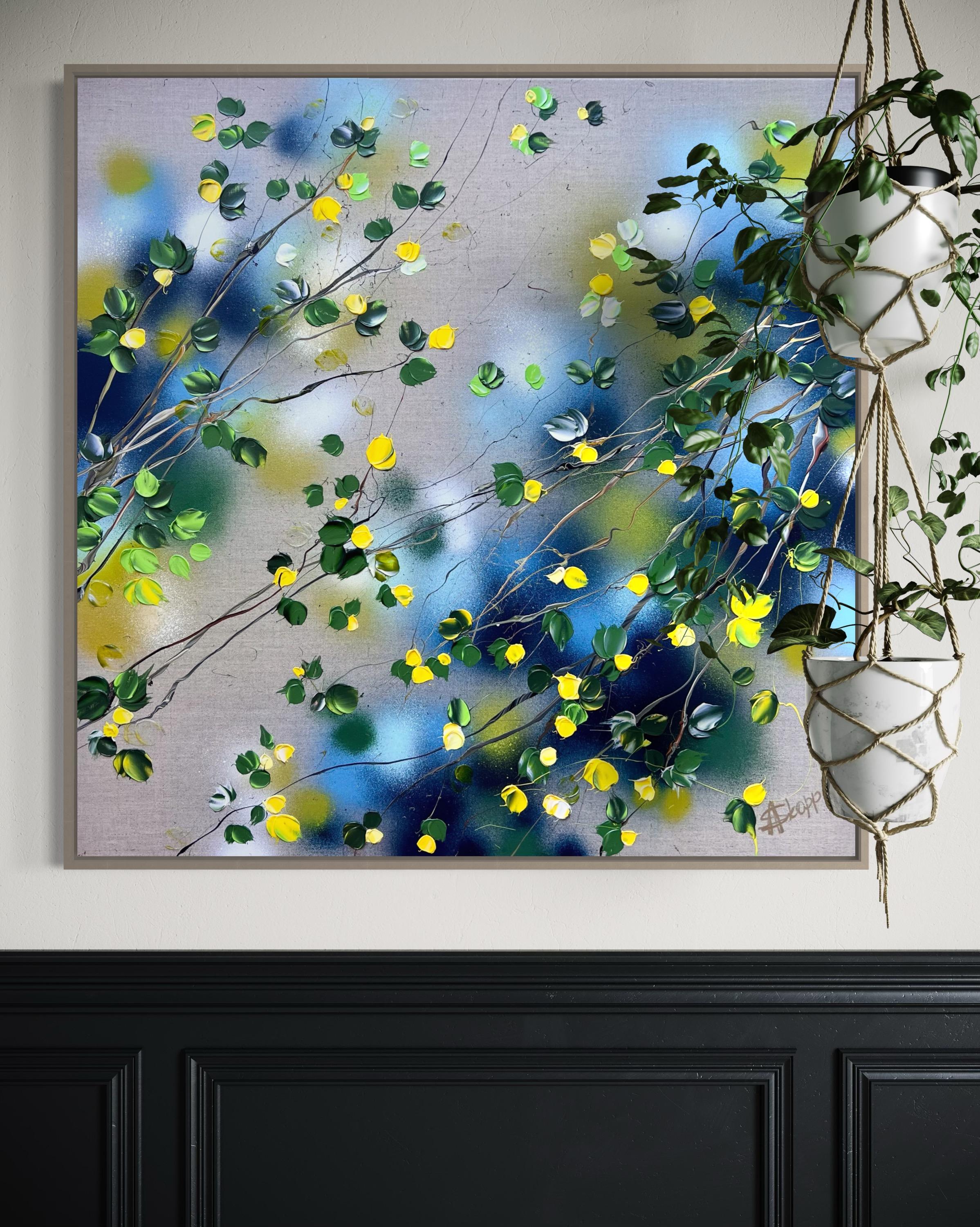 Some Yellow Flowers - original impressionistic floral art on linen canvas For Sale 3