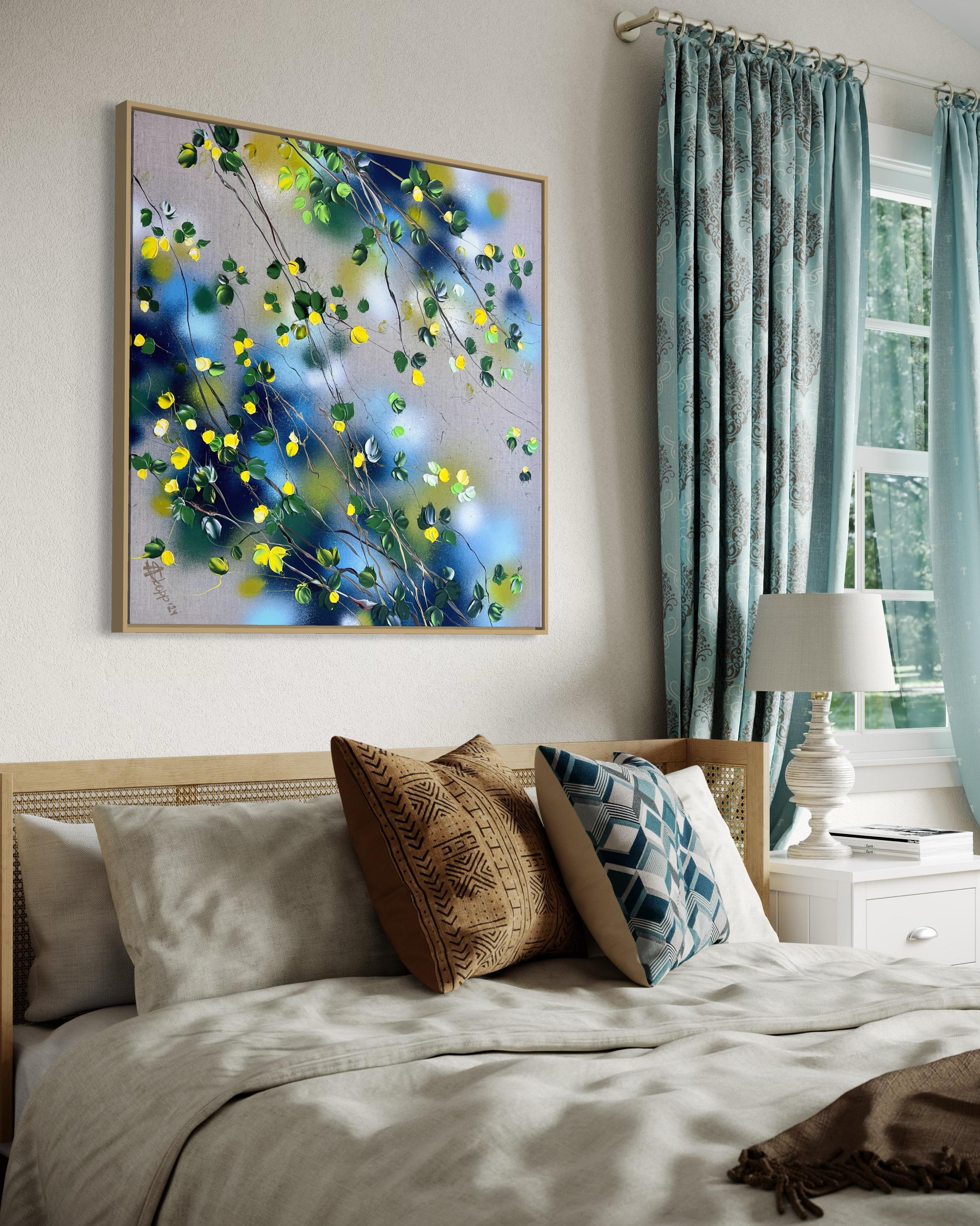 Some Yellow Flowers - original impressionistic floral art on linen canvas For Sale 4