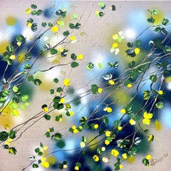 Some Yellow Flowers - original impressionistic floral art on linen canvas