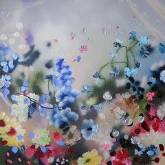 SQUARE ACRYLIC PAINTING "HIFUKA” FLORAL COLORFUL ART