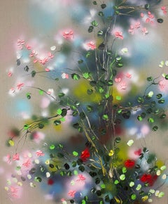 "Summer Bliss" floral impresionista muy grande  pintura sobre lienzo de lino