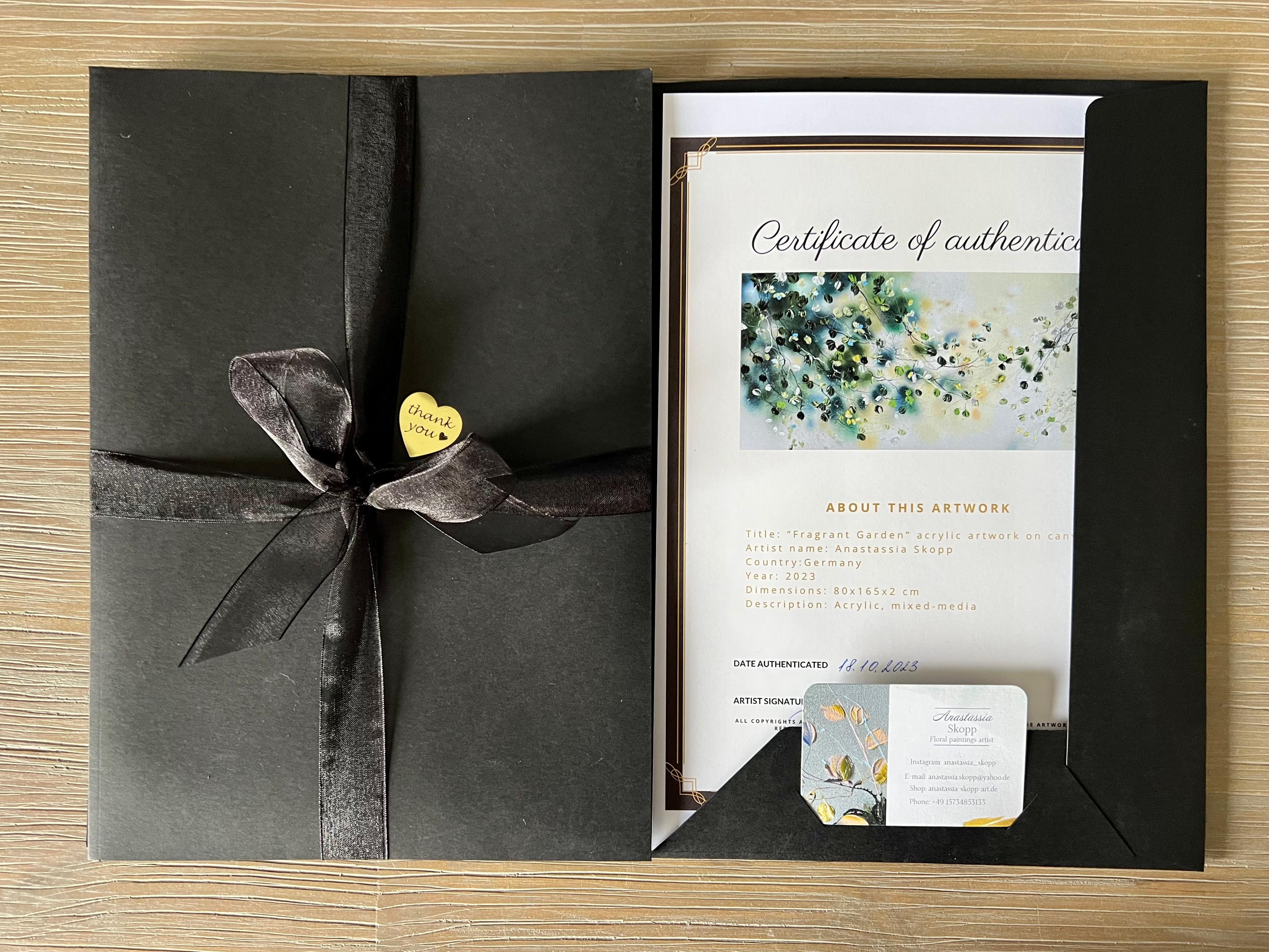 „Sweet Vibes I“ Blumenkunst Texturiertes Gemälde im Landschaftsformat mit hellgrünen Rosen im Angebot 13