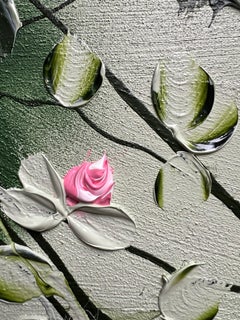 „Sweet Vibes I“ Blumenkunst Texturiertes Gemälde im Landschaftsformat mit hellgrünen Rosen