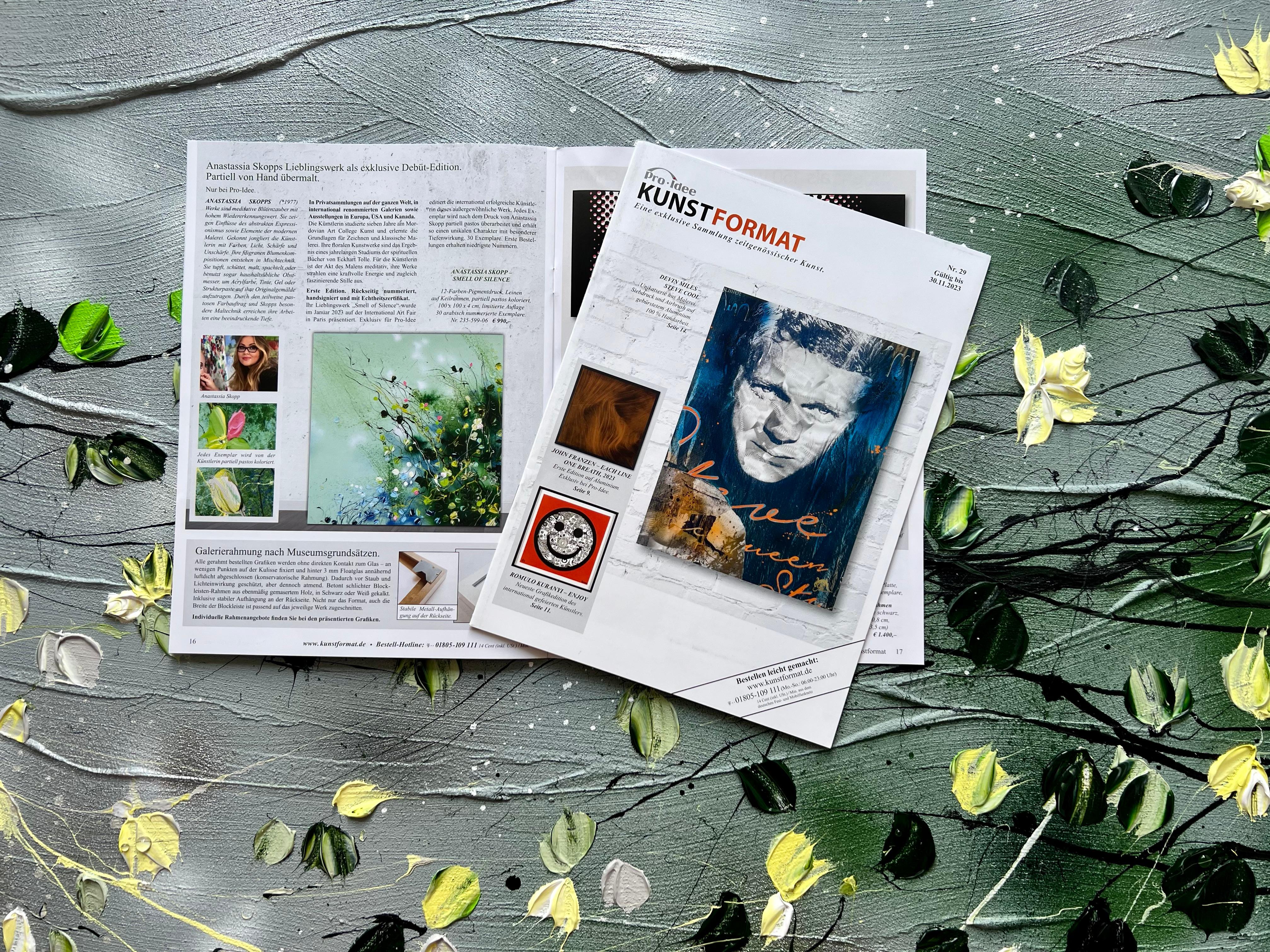 „Sweet Vibes I“ Blumenkunst Texturiertes Gemälde im Landschaftsformat mit hellgrünen Rosen im Angebot 15