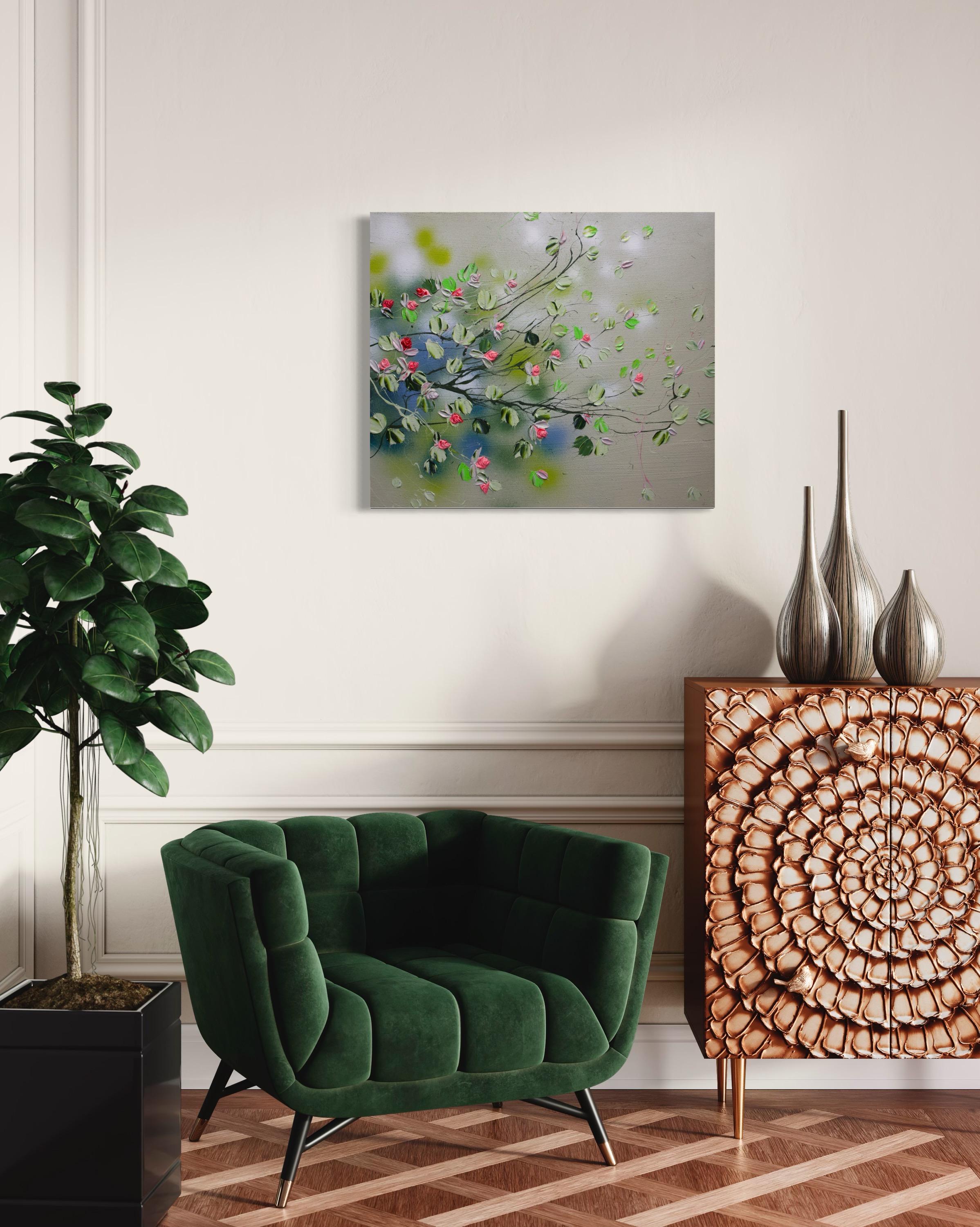 Textured colorful floral painting 
