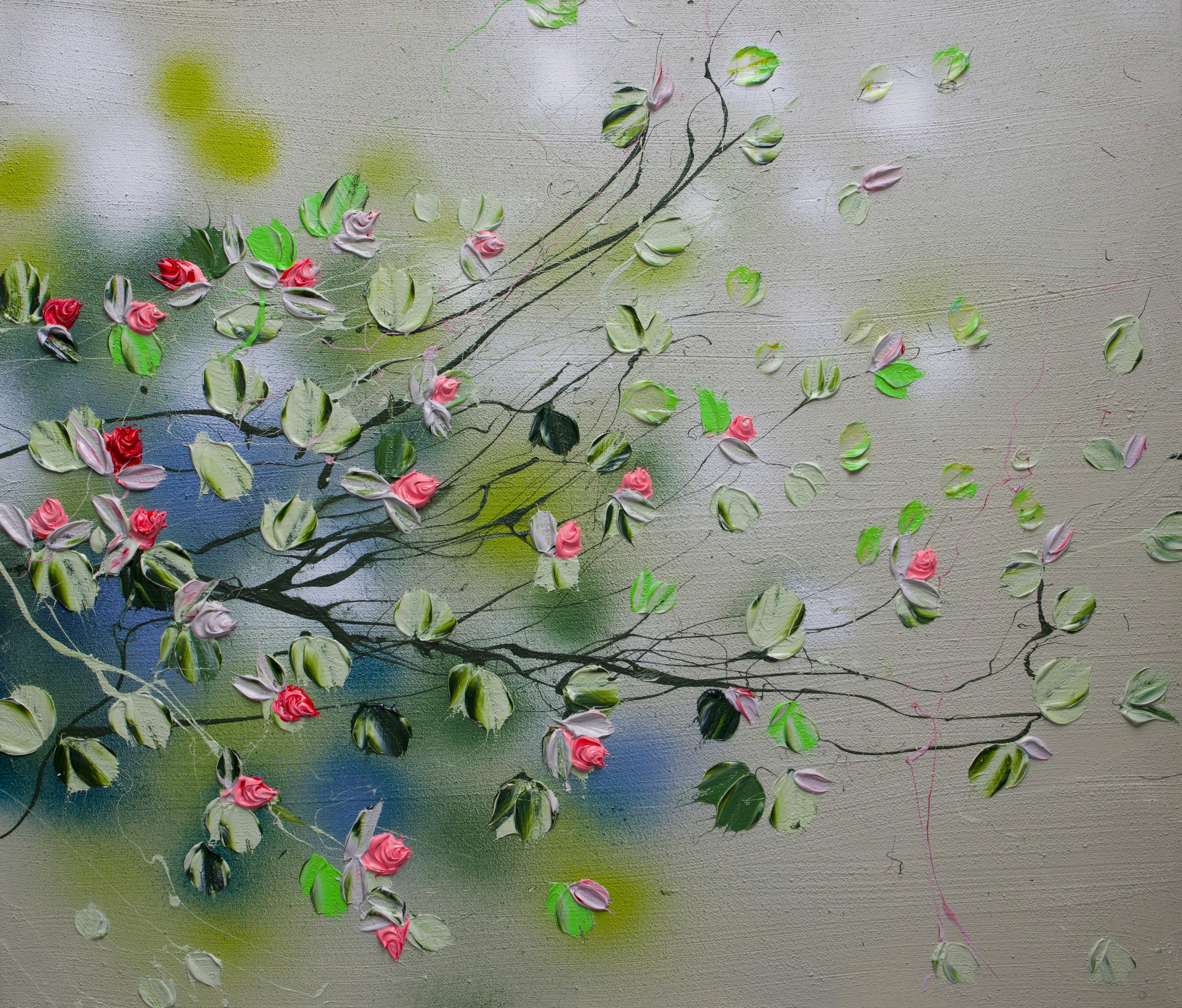 Textured colorful floral painting "Flower Talk"