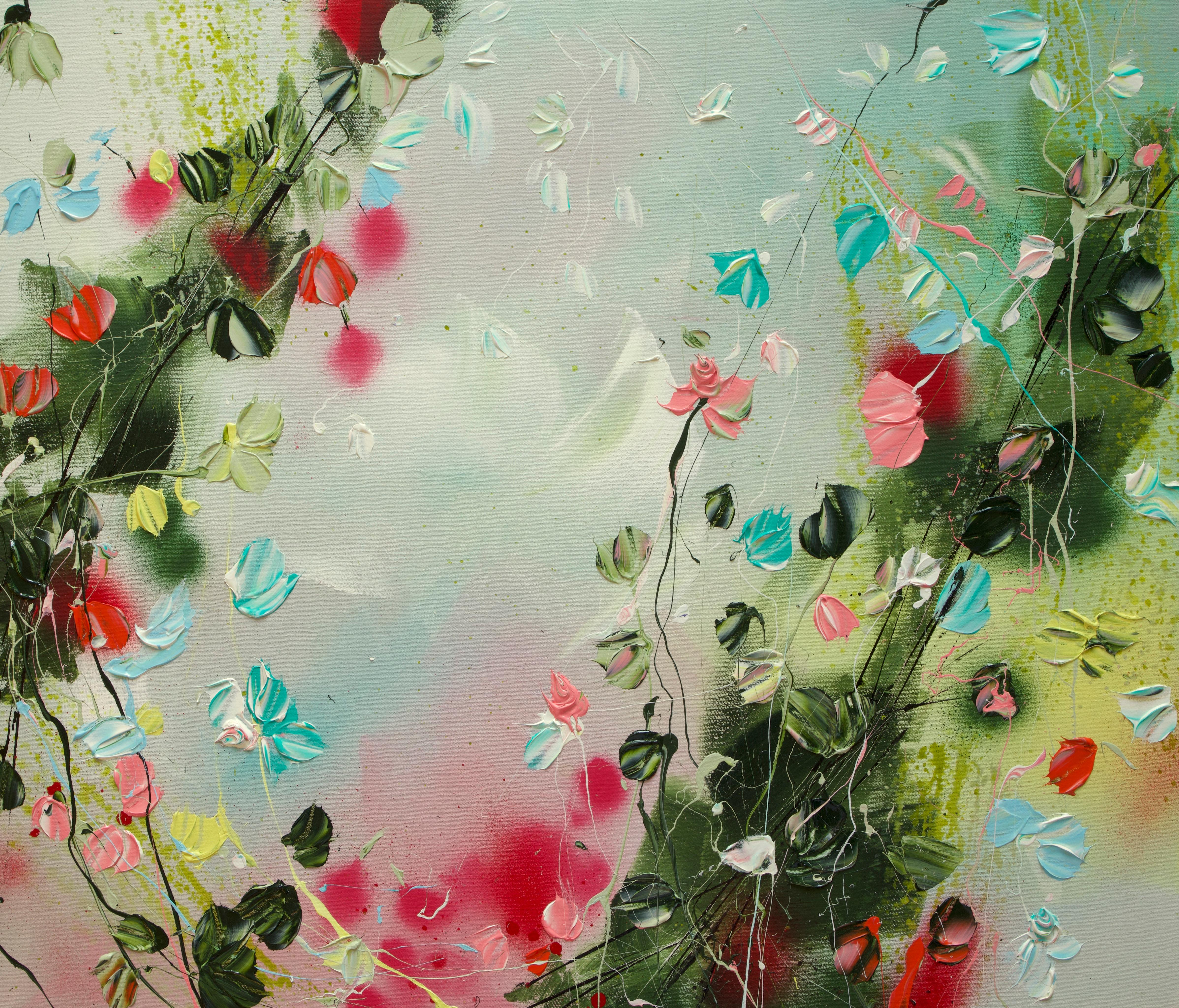 Anastassia Skopp Abstract Painting – Texturiertes, farbenfrohes Blumengemälde „Beautiful Morning“