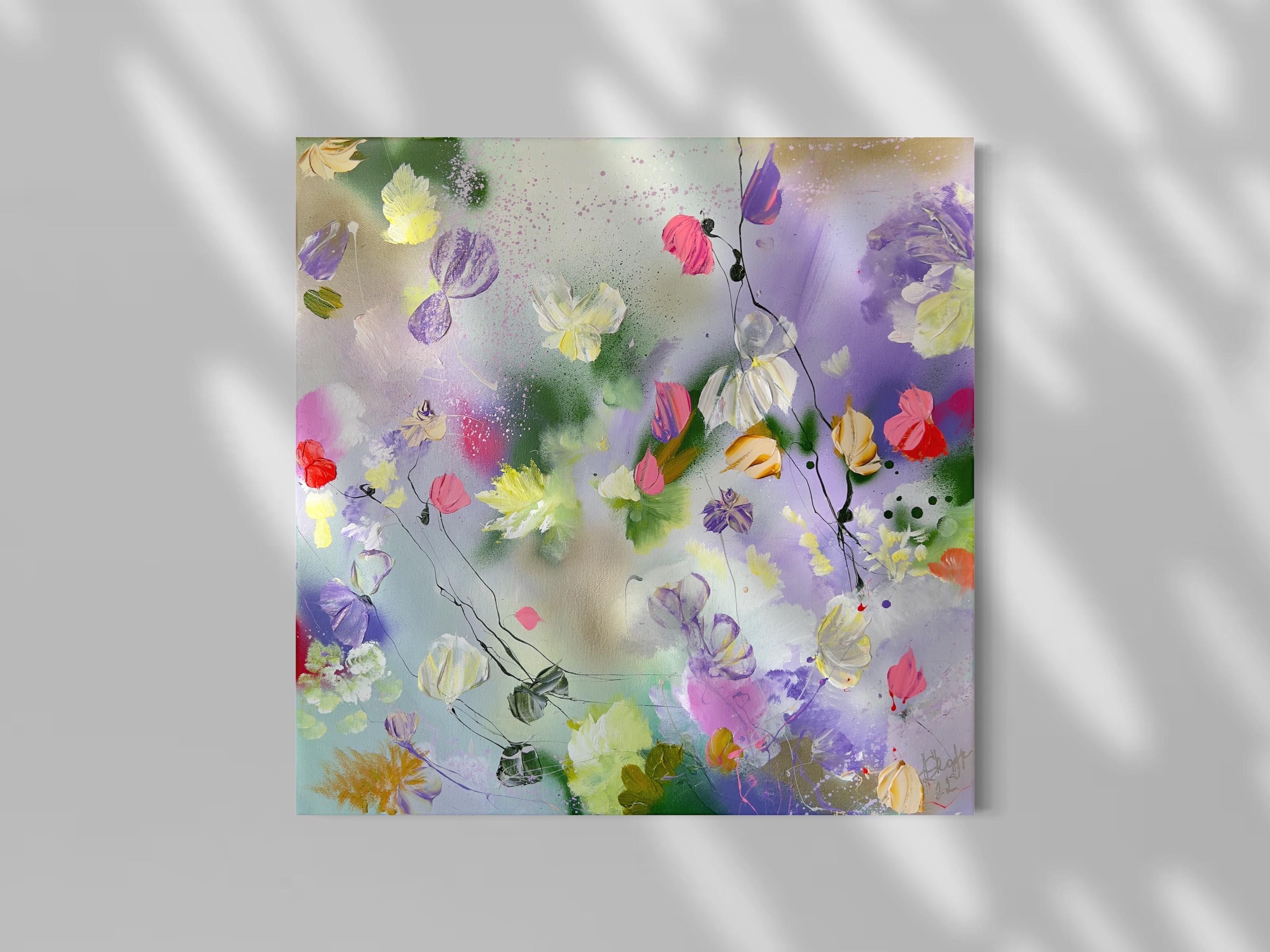 Texturiertes, farbenfrohes Blumengemälde „Komorebi VI“ im Angebot 8