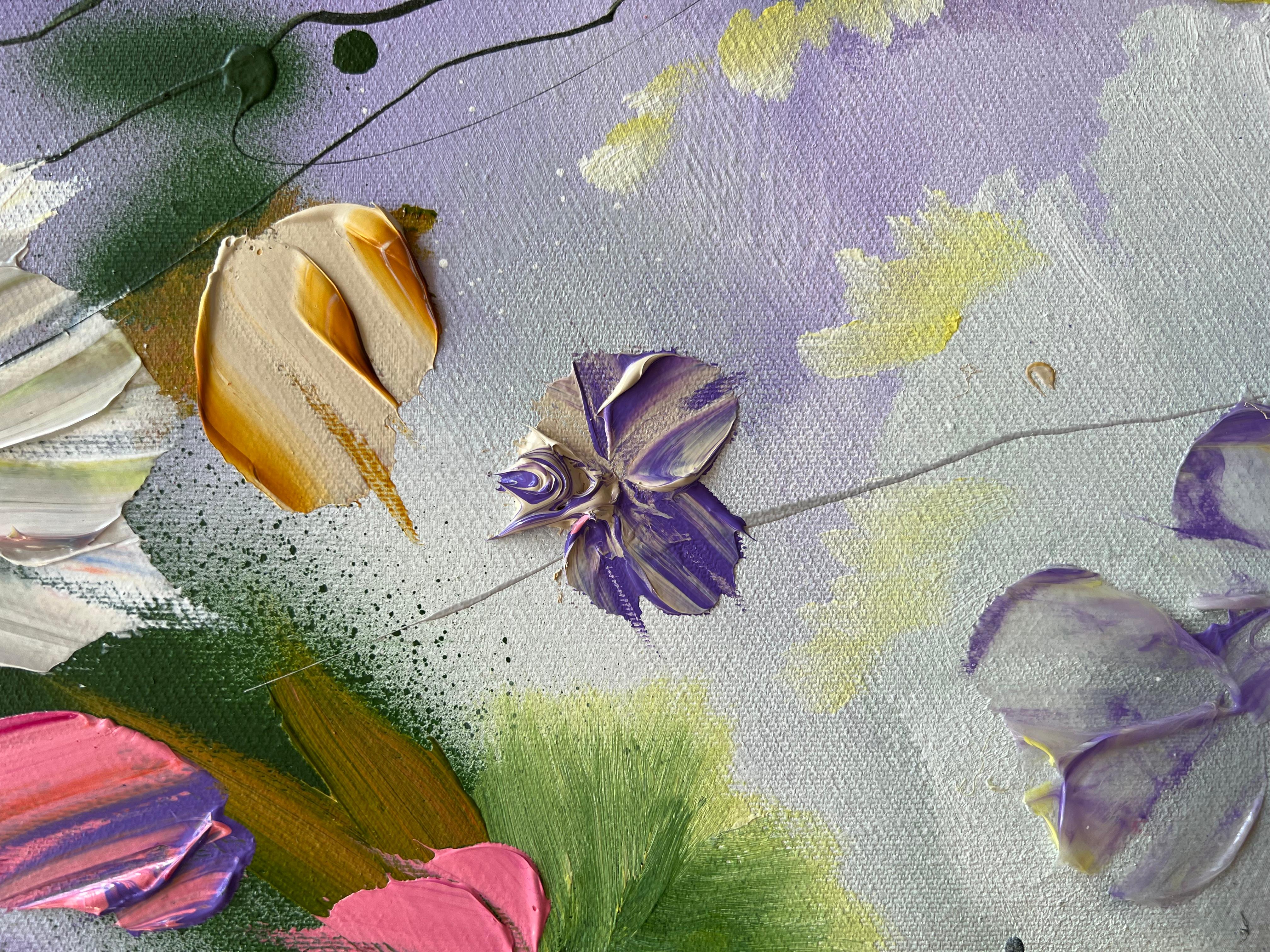 Texturiertes, farbenfrohes Blumengemälde „Komorebi VI“ – Painting von Anastassia Skopp