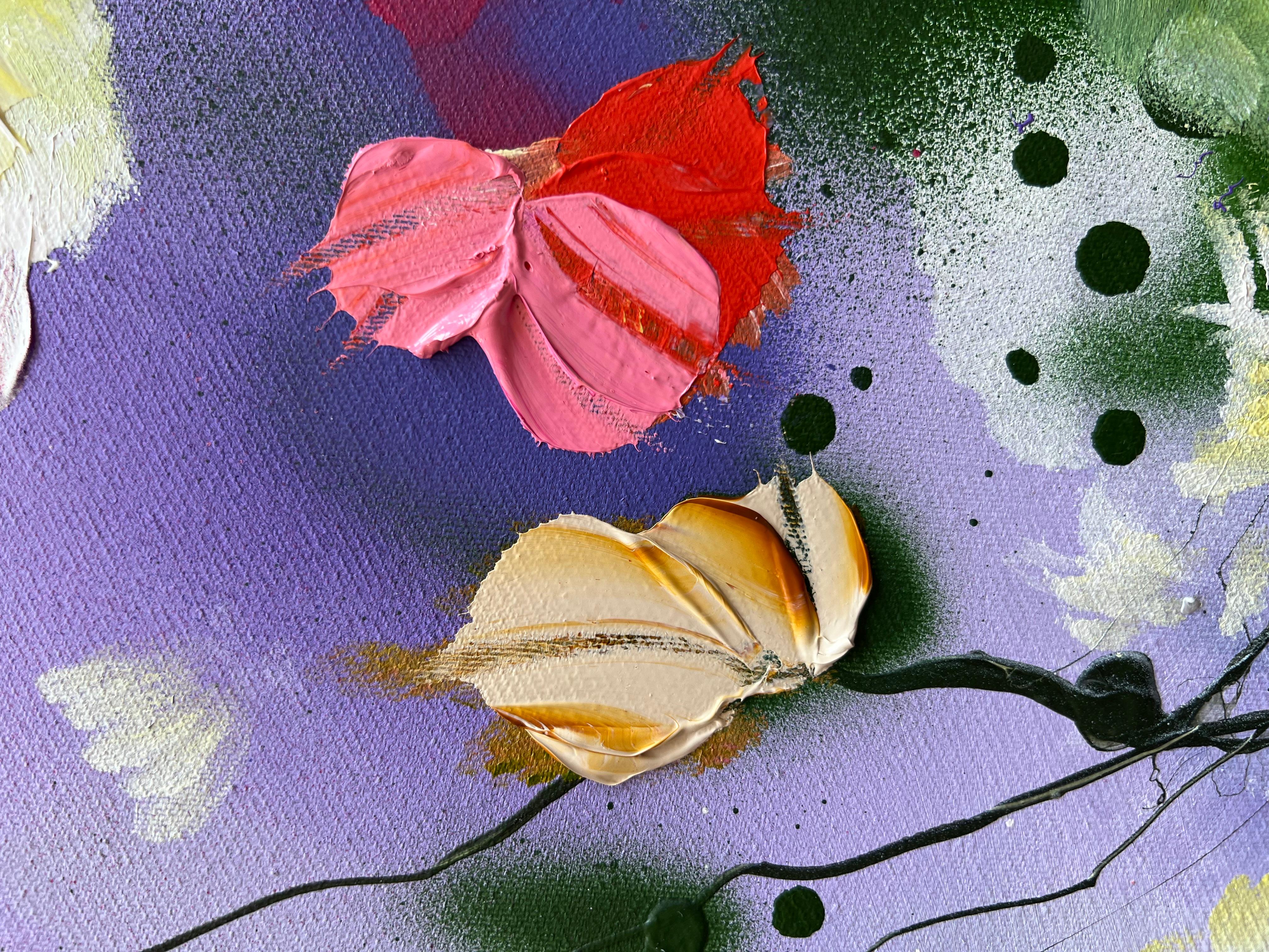 Texturiertes, farbenfrohes Blumengemälde „Komorebi VI“ (Abstrakter Expressionismus), Painting, von Anastassia Skopp