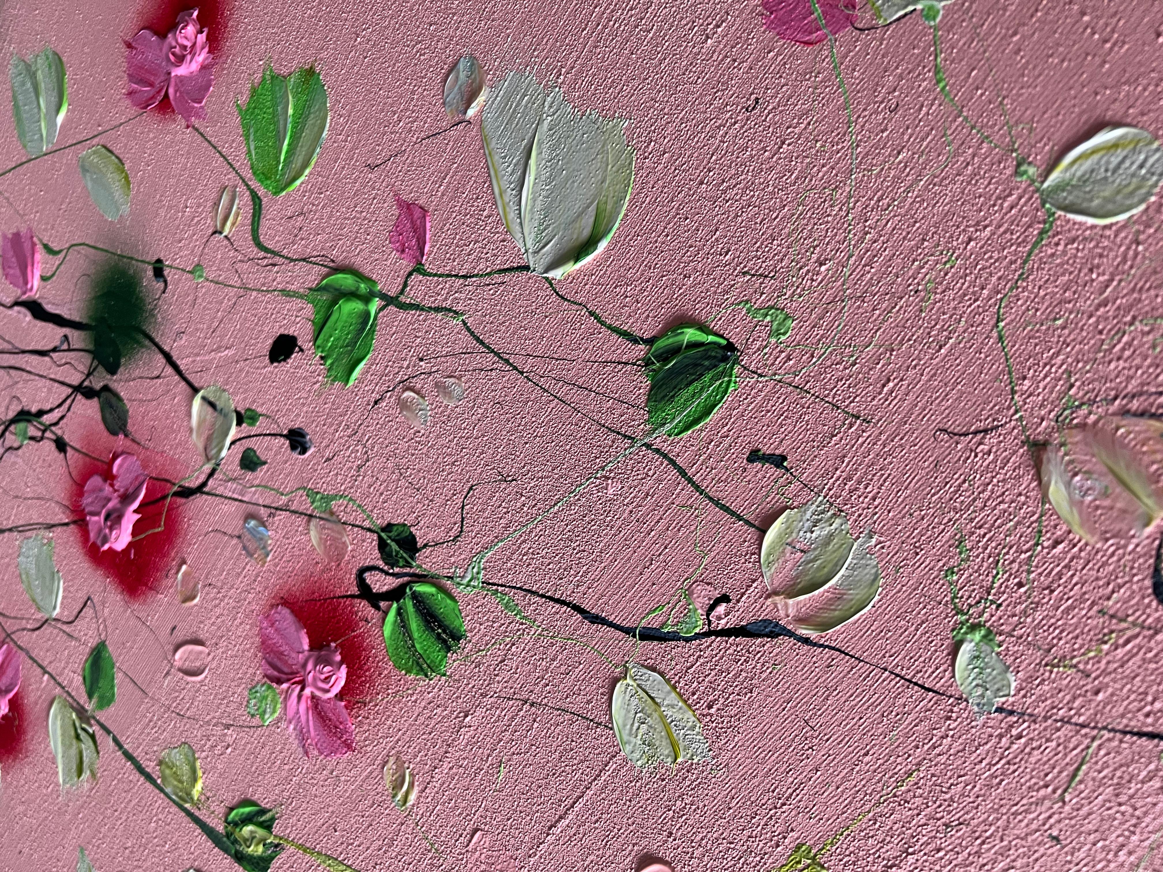 Texturiertes, farbenfrohes Blumengemälde „Rose Day II“ im Angebot 6