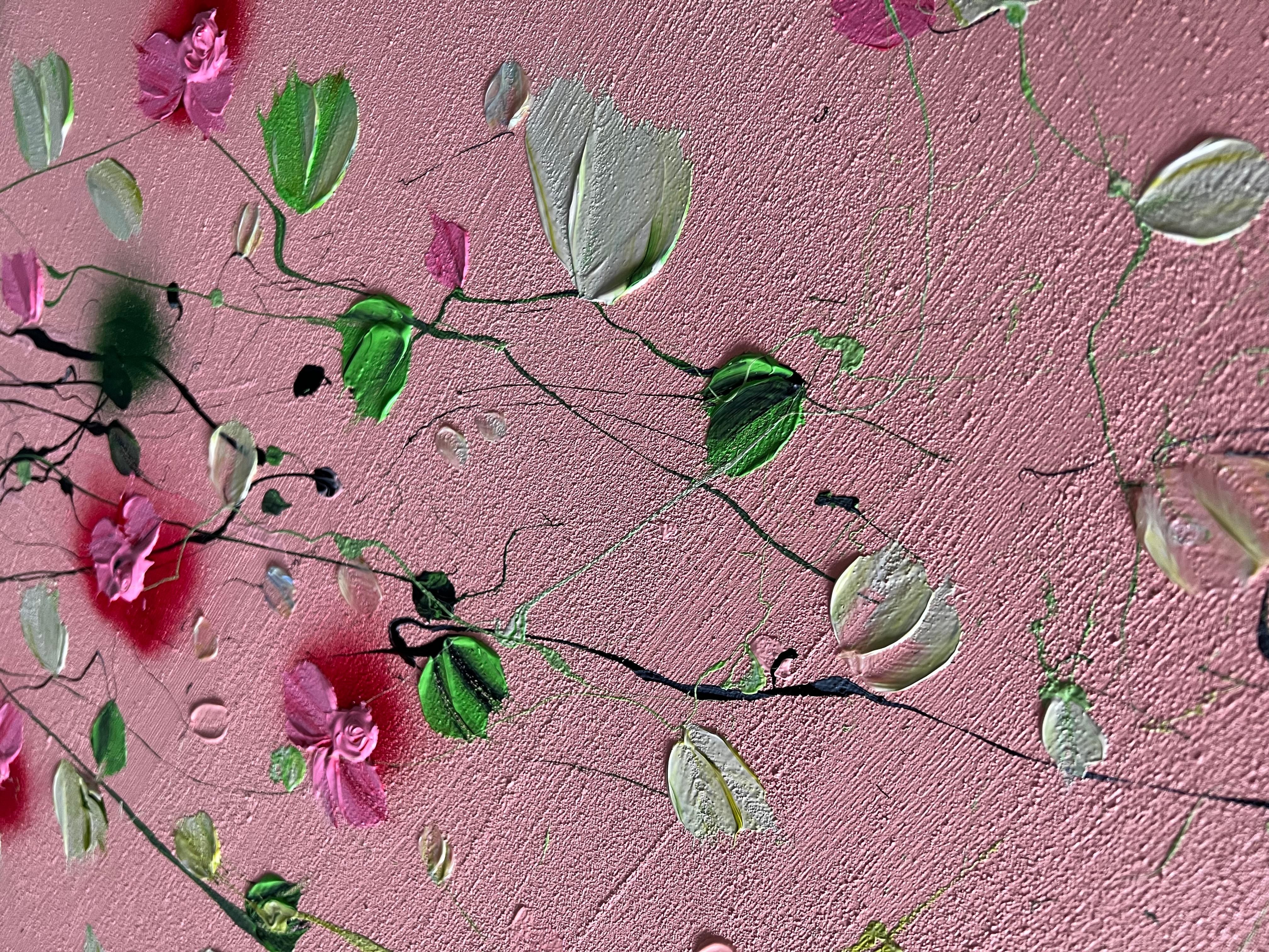 Texturiertes, farbenfrohes Blumengemälde „Rose Day II“ im Angebot 5