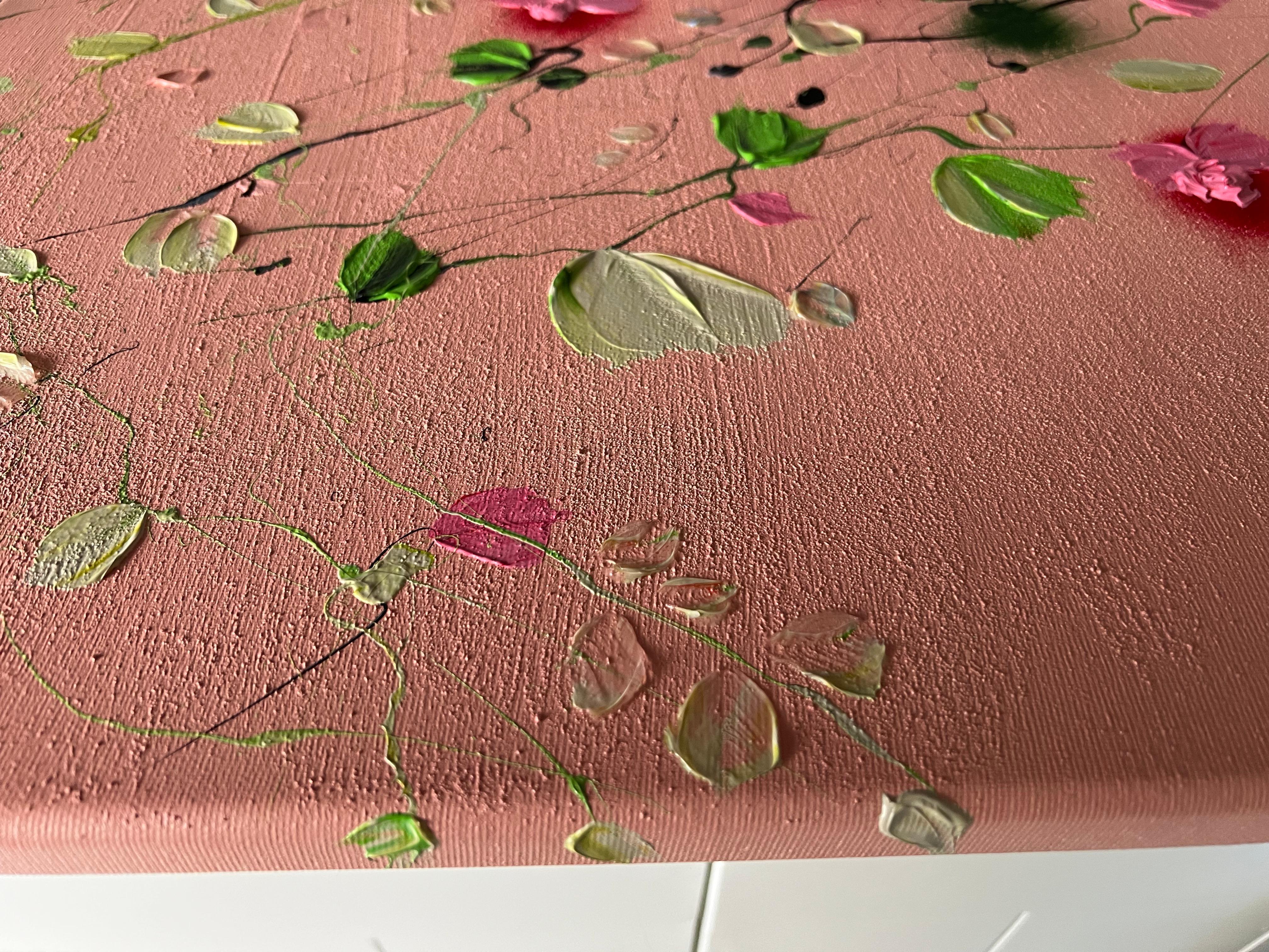Texturiertes, farbenfrohes Blumengemälde „Rose Day II“ im Angebot 6