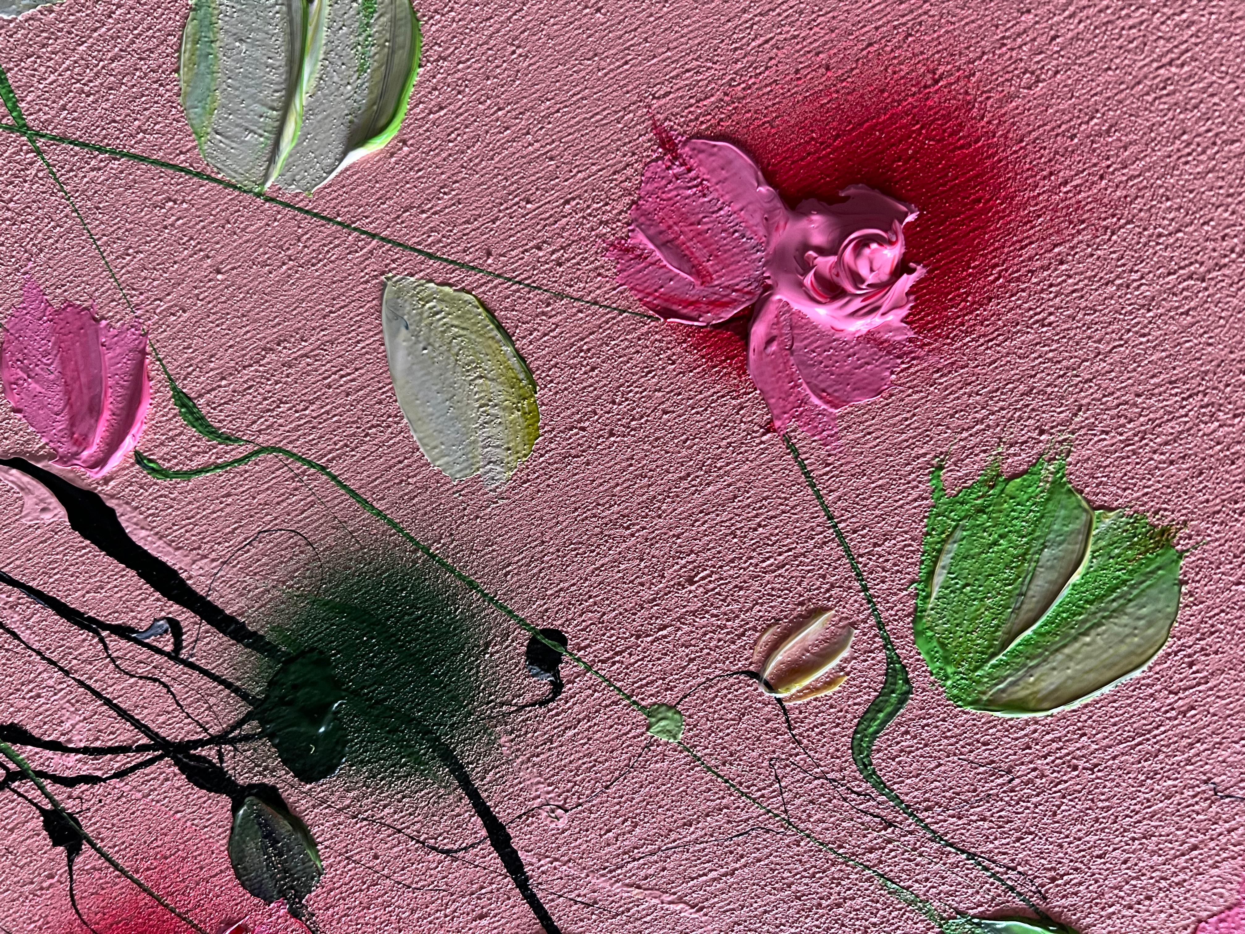 Texturiertes, farbenfrohes Blumengemälde „Rose Day II“ im Angebot 8