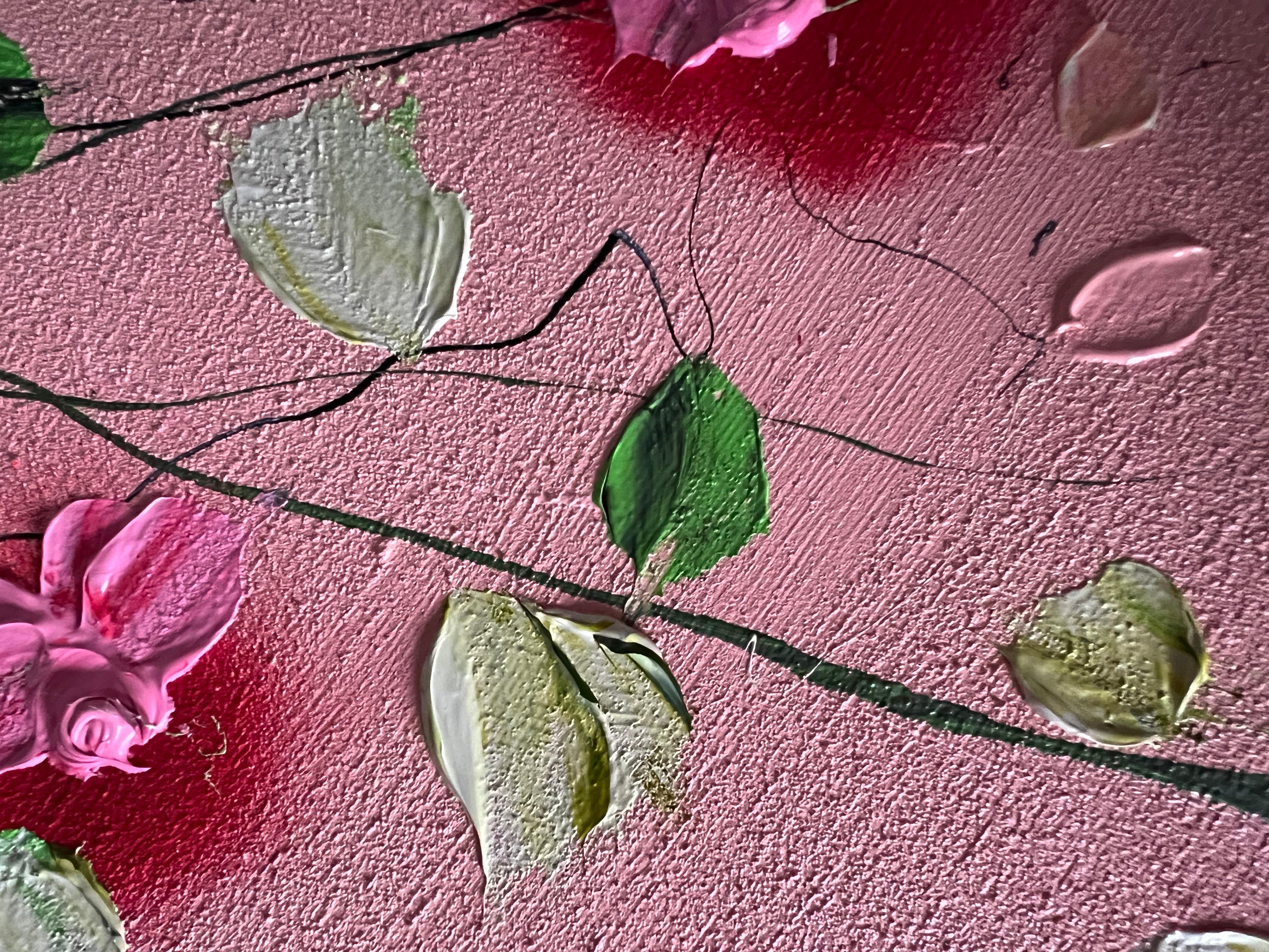 Texturiertes, farbenfrohes Blumengemälde „Rose Day II“ im Angebot 10