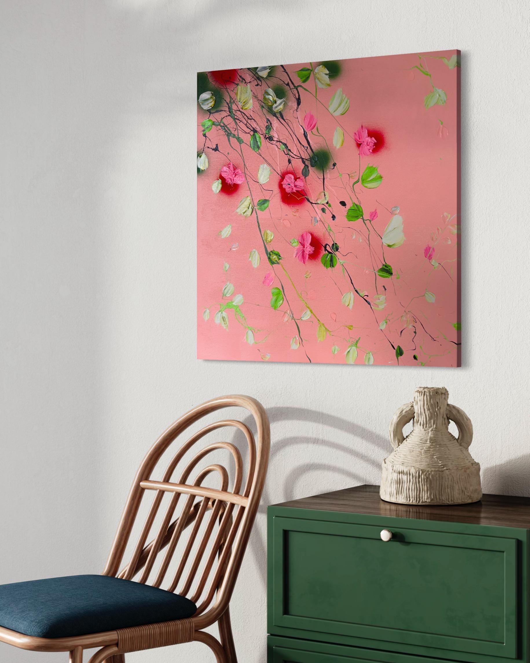 Texturiertes, farbenfrohes Blumengemälde „Rose Day II“ im Angebot 10