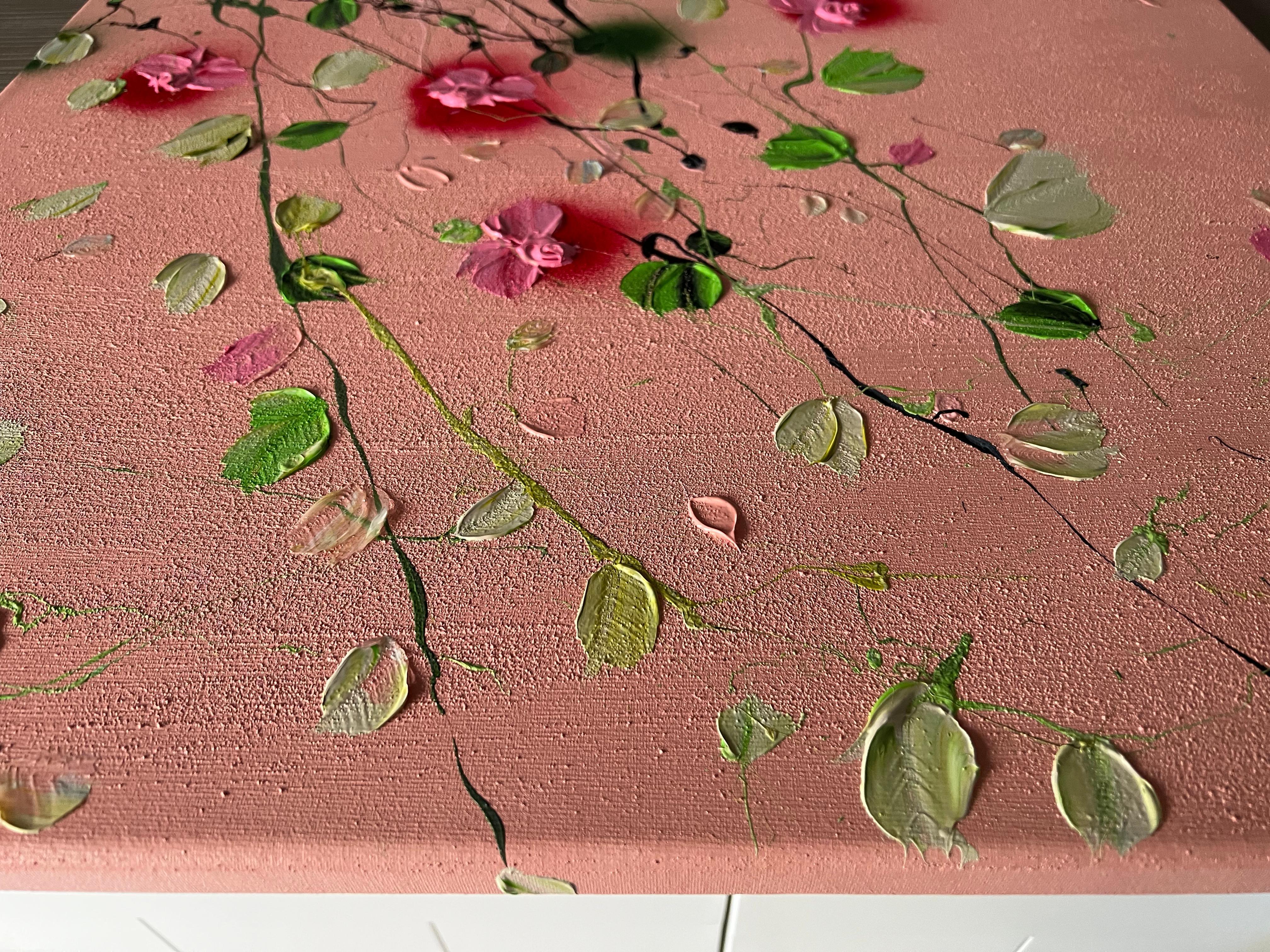 Texturiertes, farbenfrohes Blumengemälde „Rose Day II“ (Abstrakter Expressionismus), Painting, von Anastassia Skopp