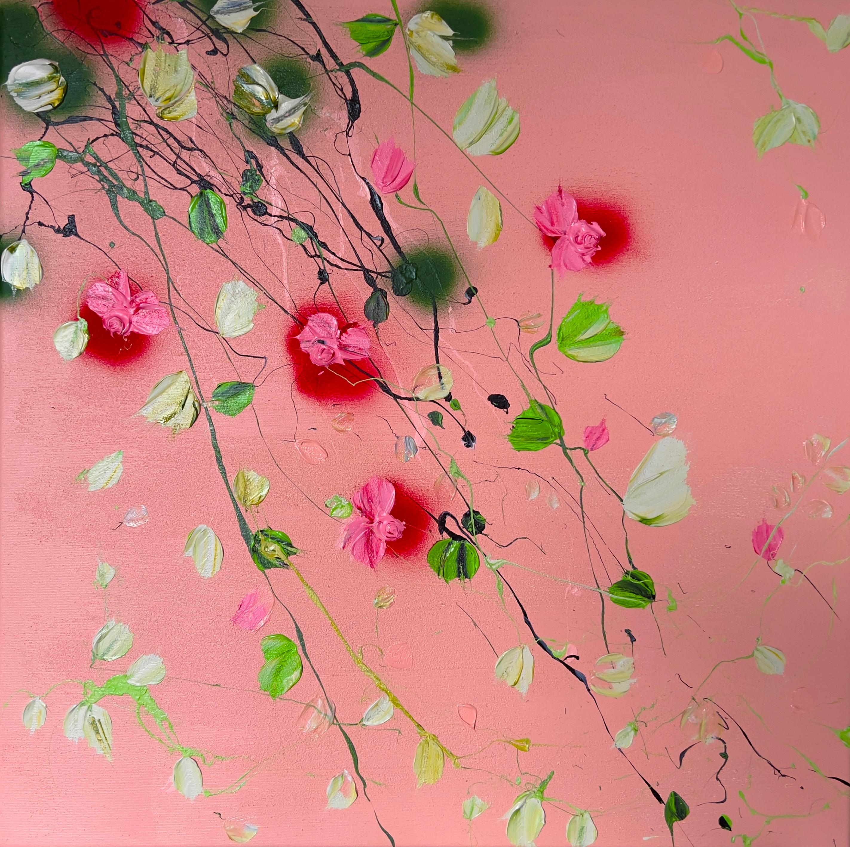 Anastassia Skopp Interior Painting – Texturiertes, farbenfrohes Blumengemälde „Rose Day II“