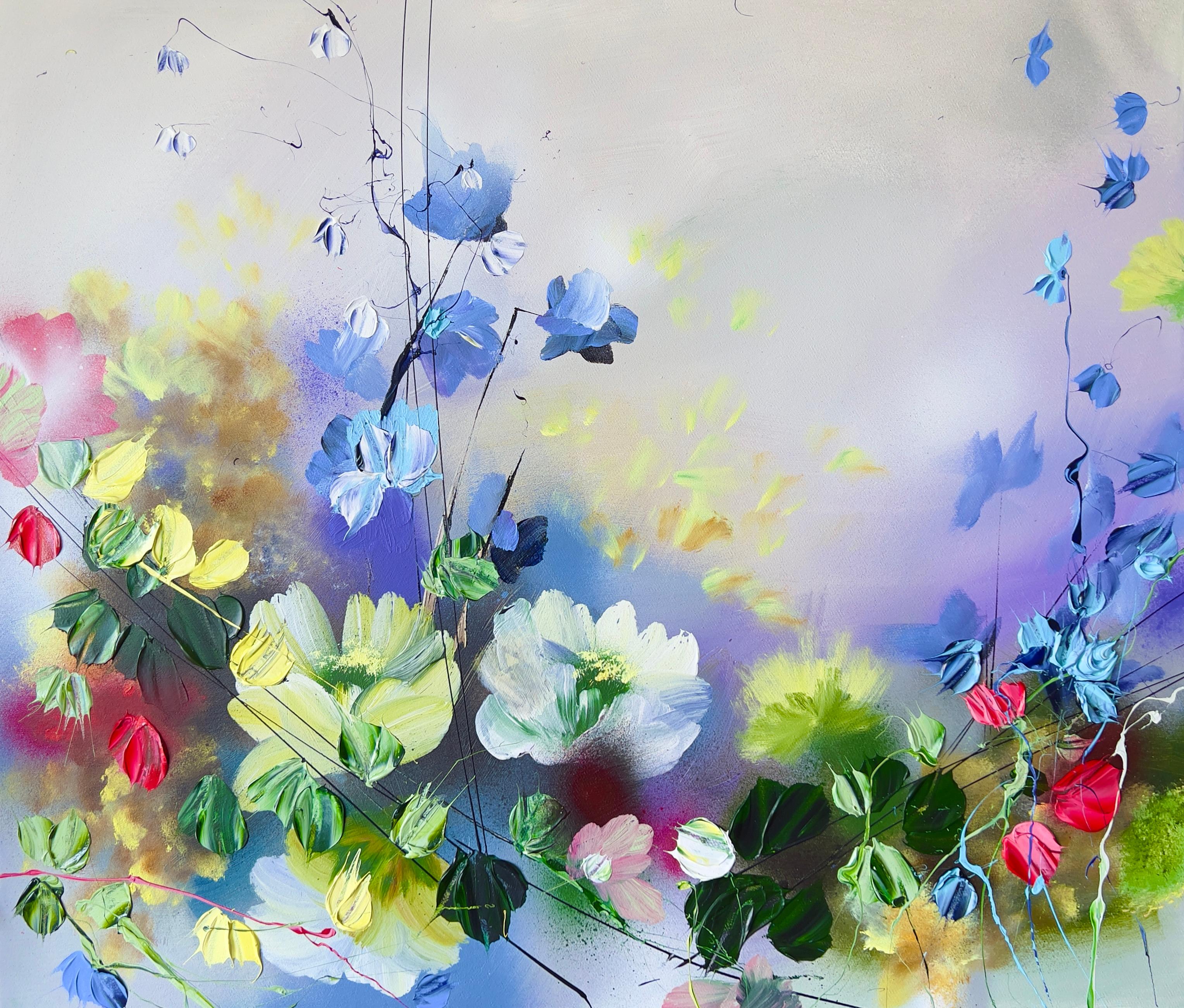 Peinture florale texturée colorée « Toujours des fleurs »