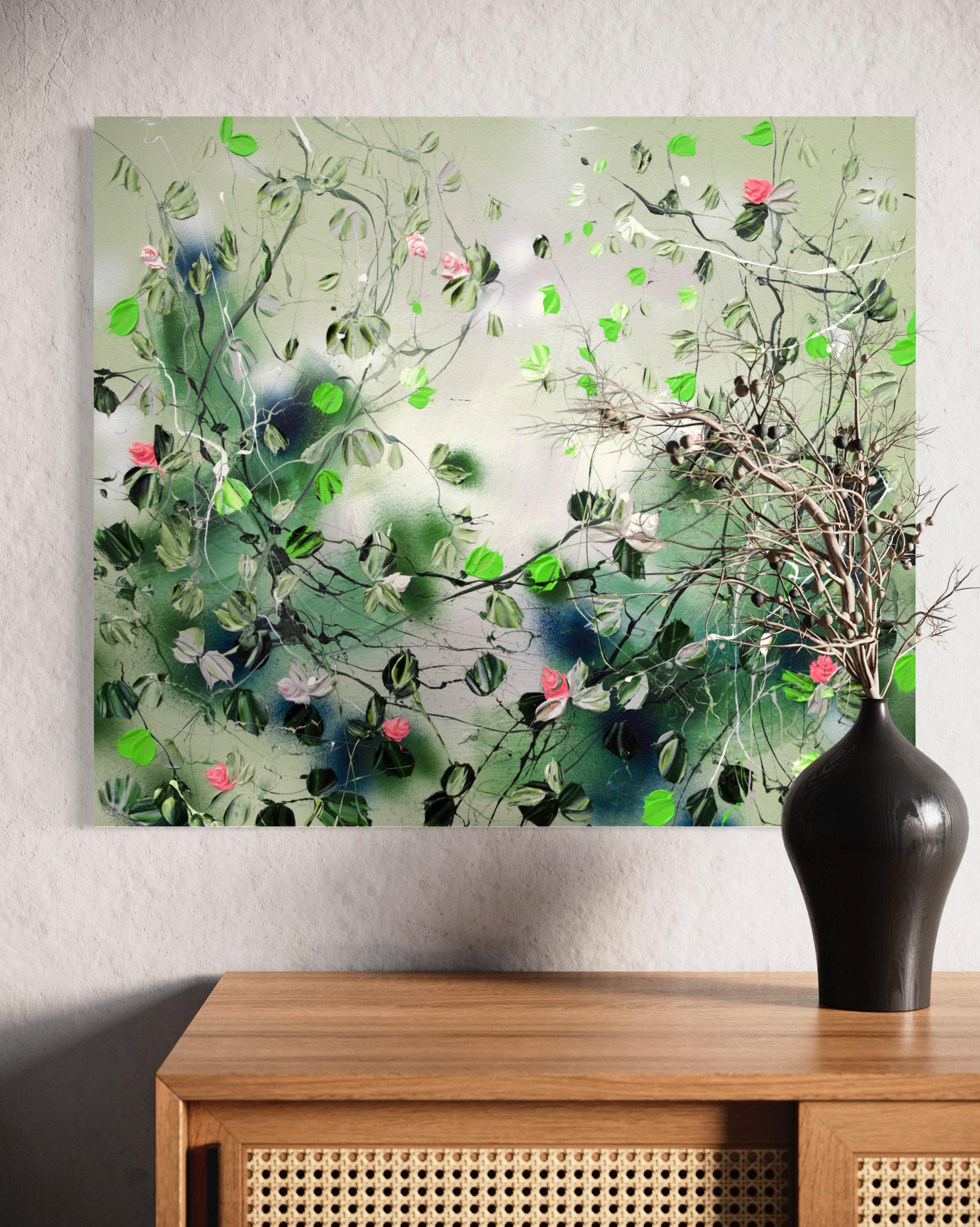 Experience the beauty and interconnectedness of nature through my original artwork. This abstract textured acrylic painting on canvas measures 60x70x3,5 cm (23,6x27,5x1,4 inches) and features mixed media on a gallery wrapped canvas. The piece is