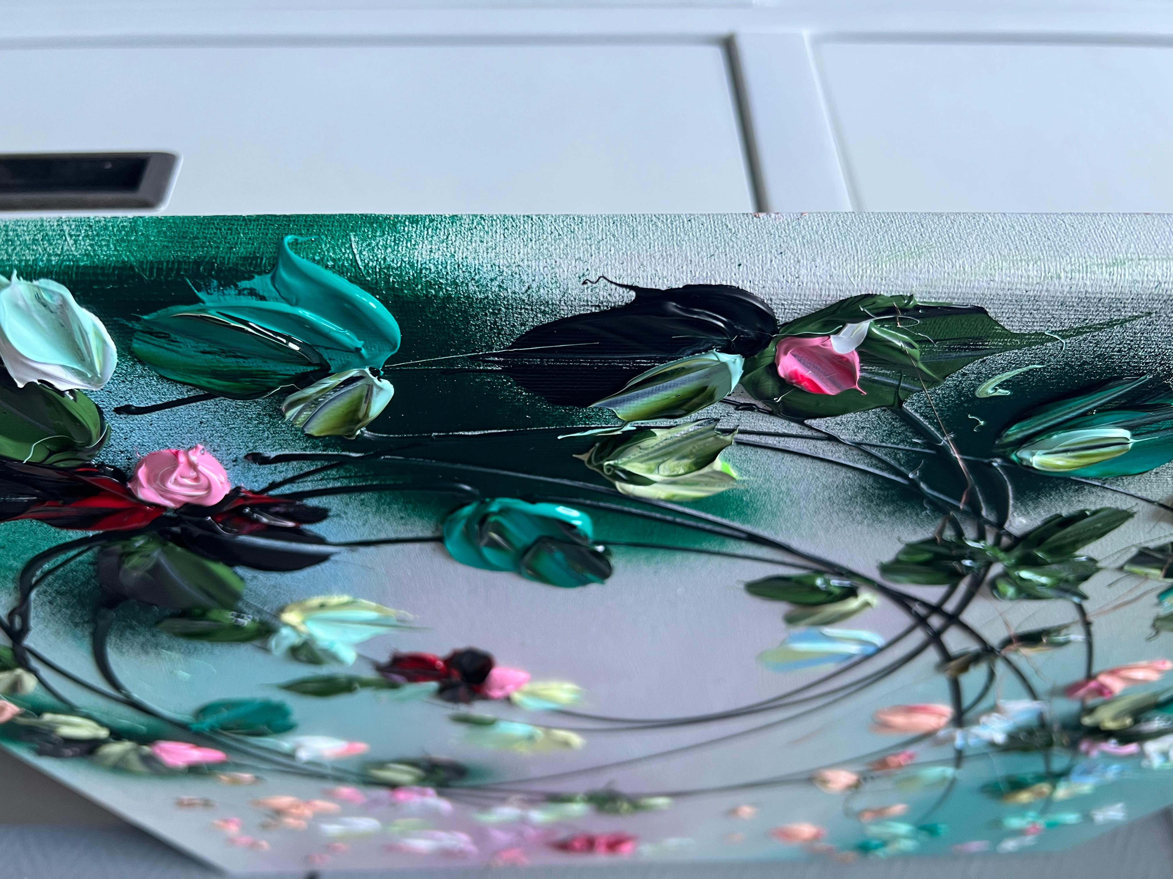 Peinture florale texturée avec roses « improvisation » en vente 7