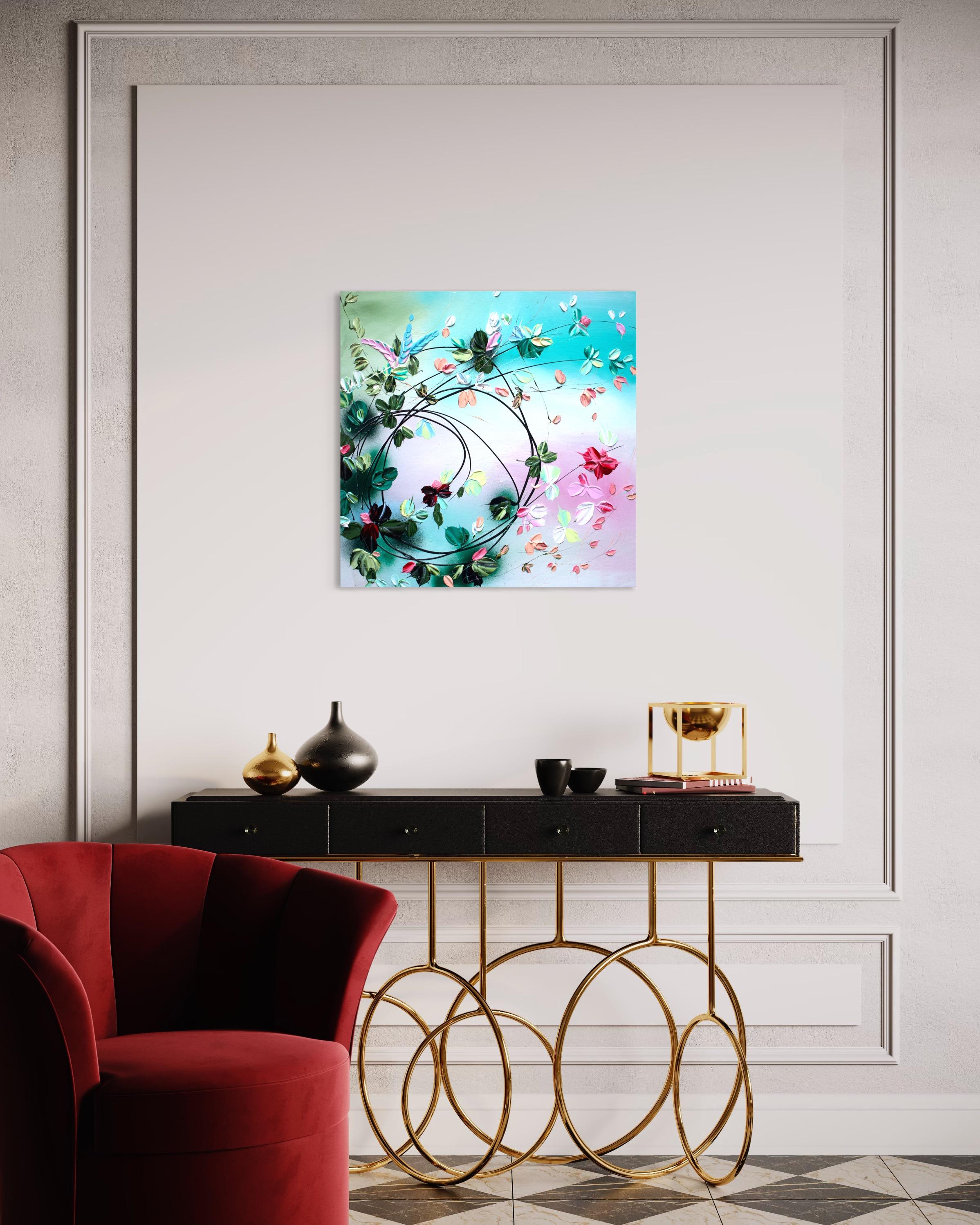Peinture florale texturée avec roses « improvisation » en vente 8