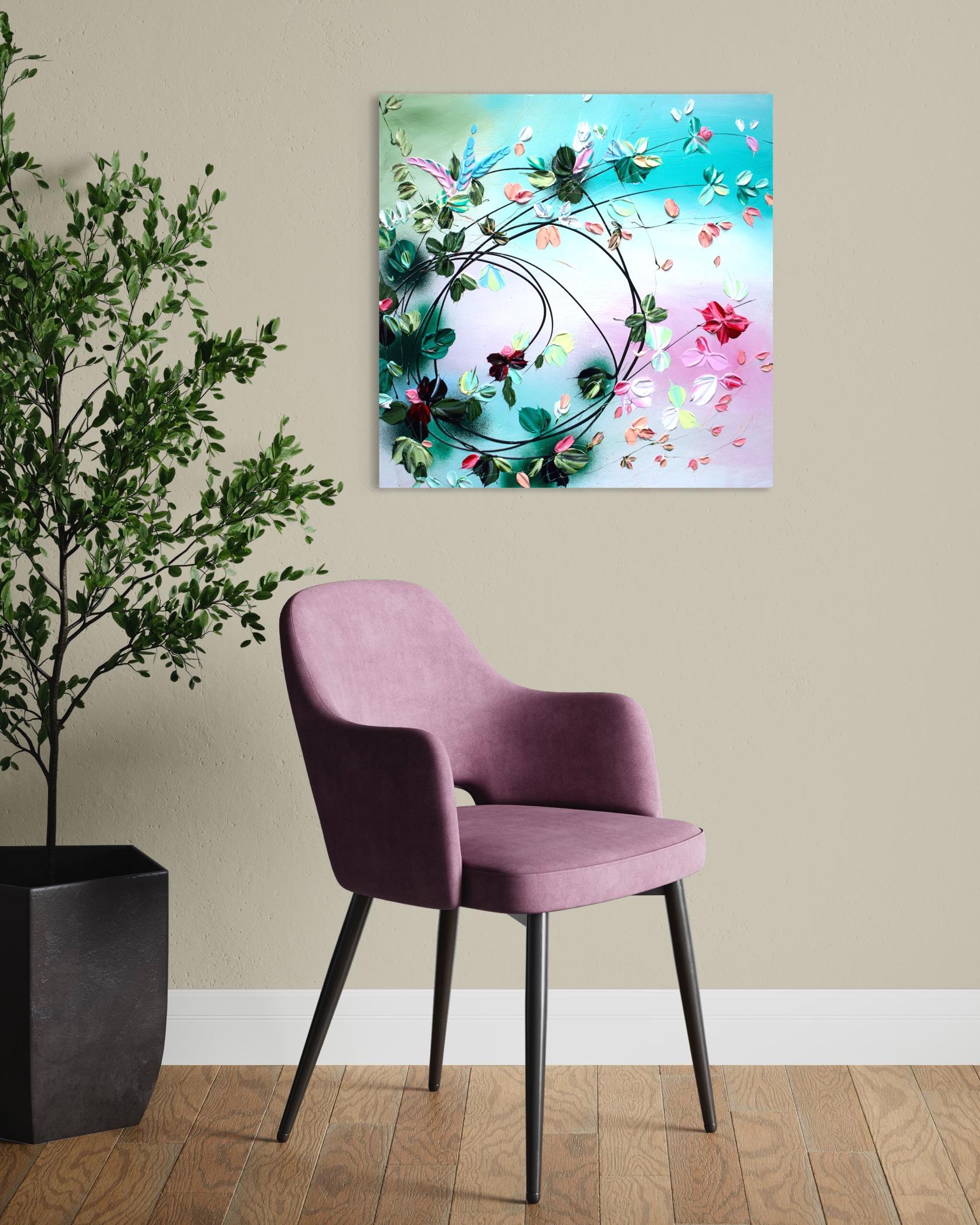 Peinture florale texturée avec roses « improvisation » en vente 11