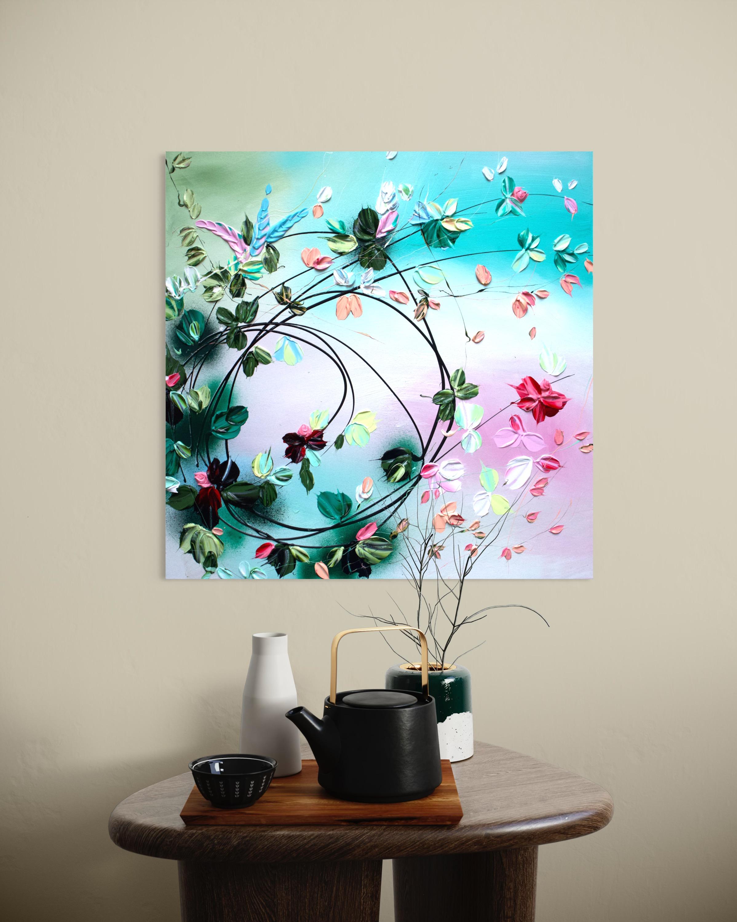 Peinture florale texturée avec roses « improvisation » en vente 12
