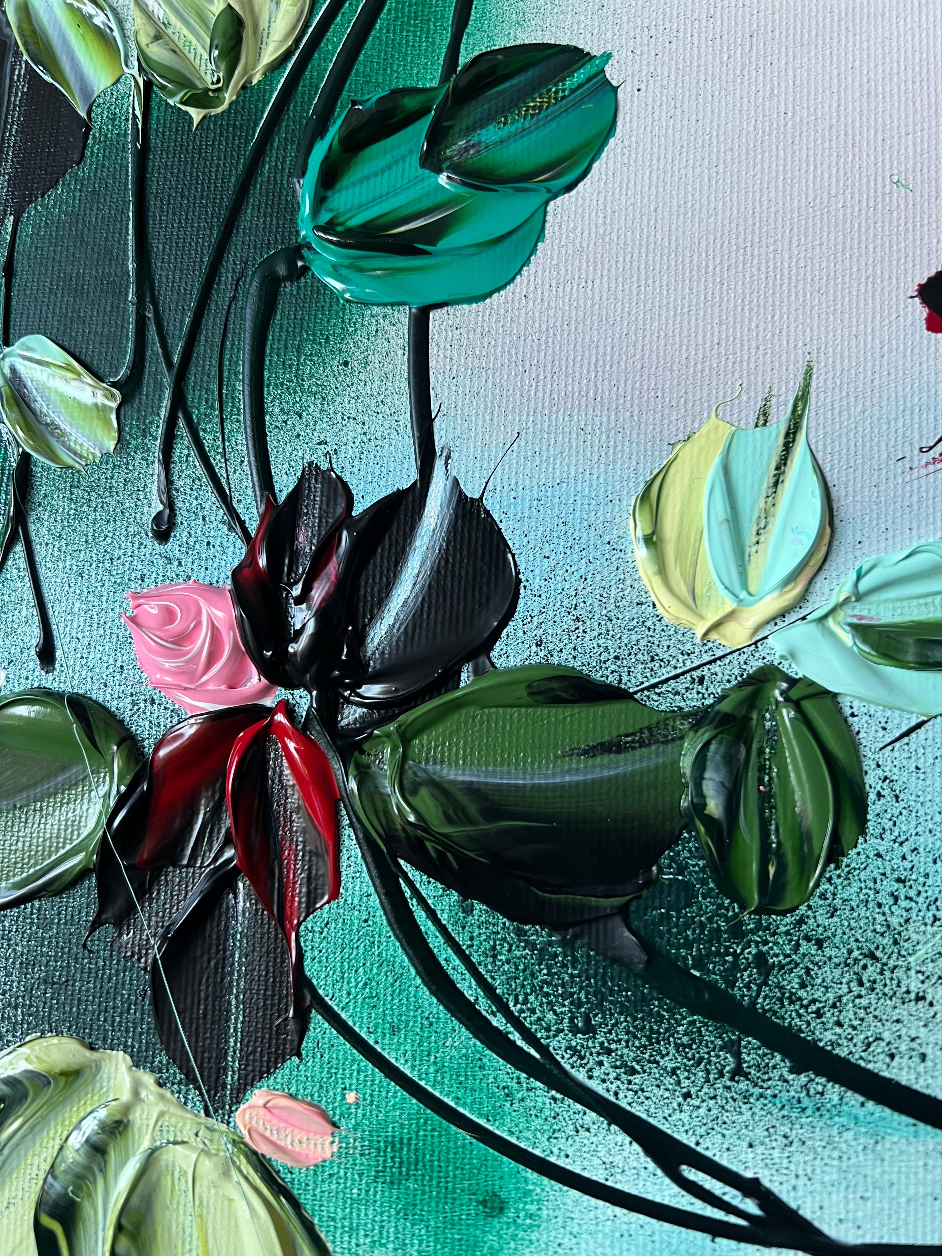 Peinture florale texturée avec roses « improvisation » en vente 1