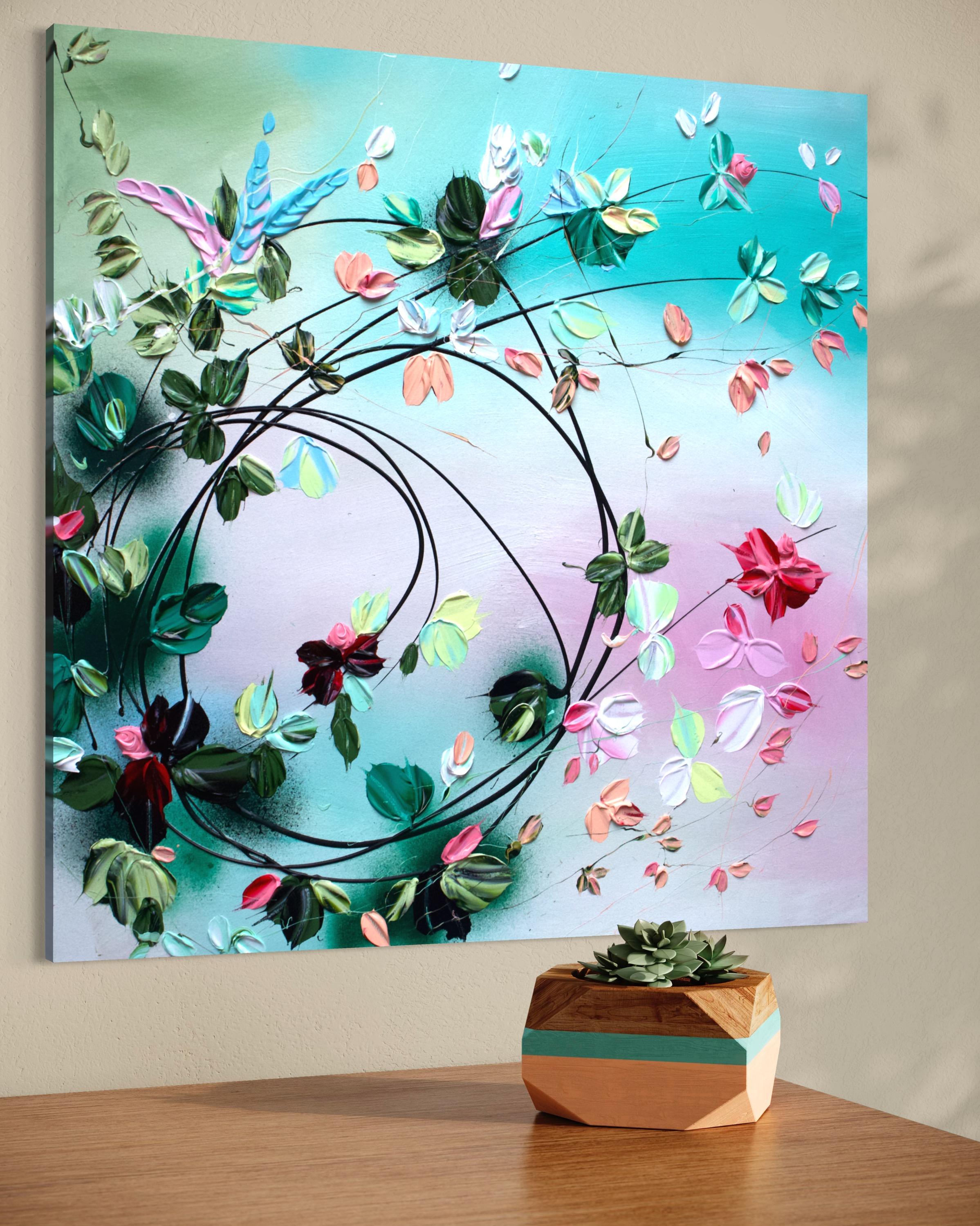 Peinture florale texturée avec roses « improvisation » en vente 3