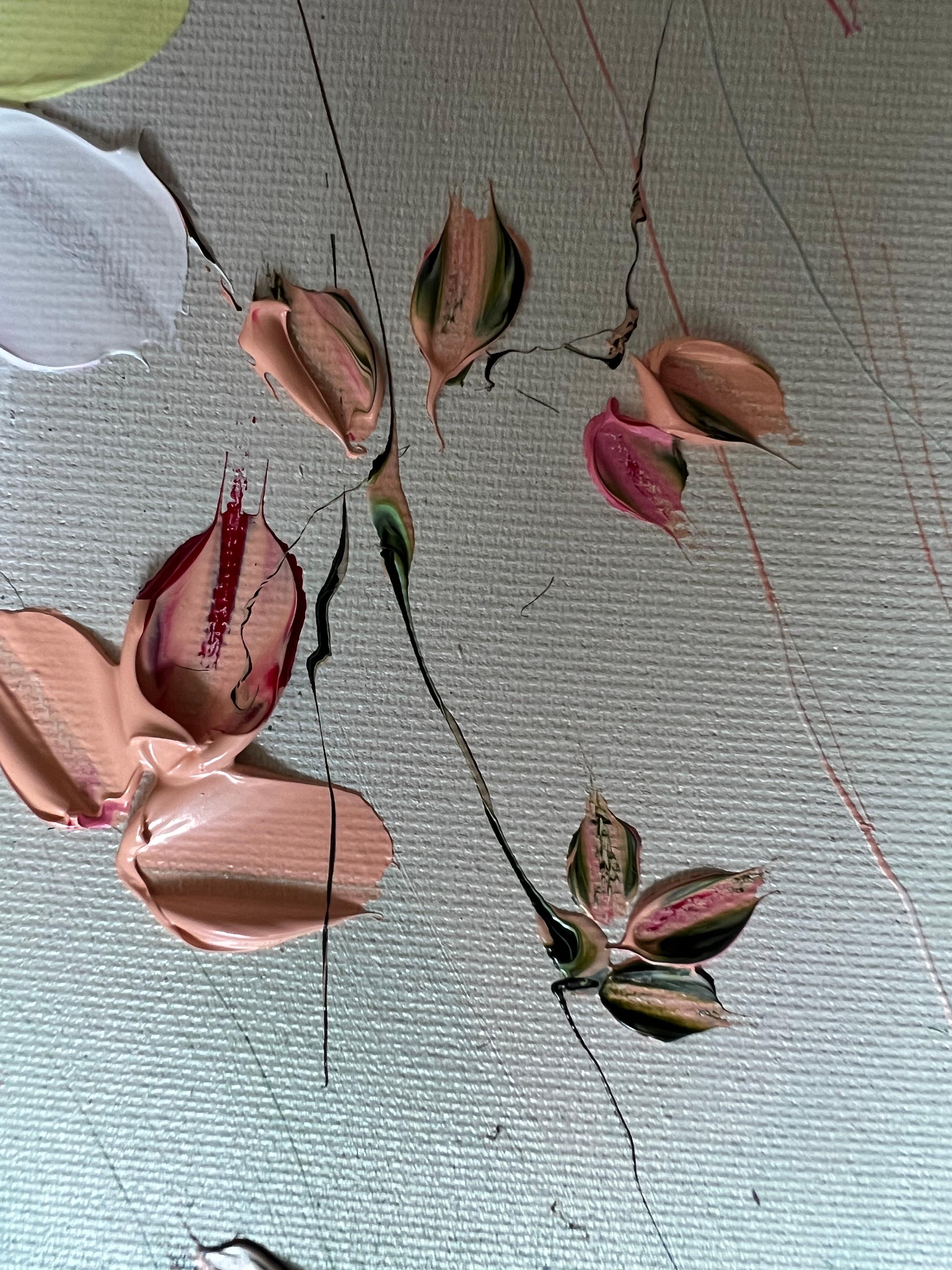 Peinture florale texturée avec roses « improvisation » en vente 4