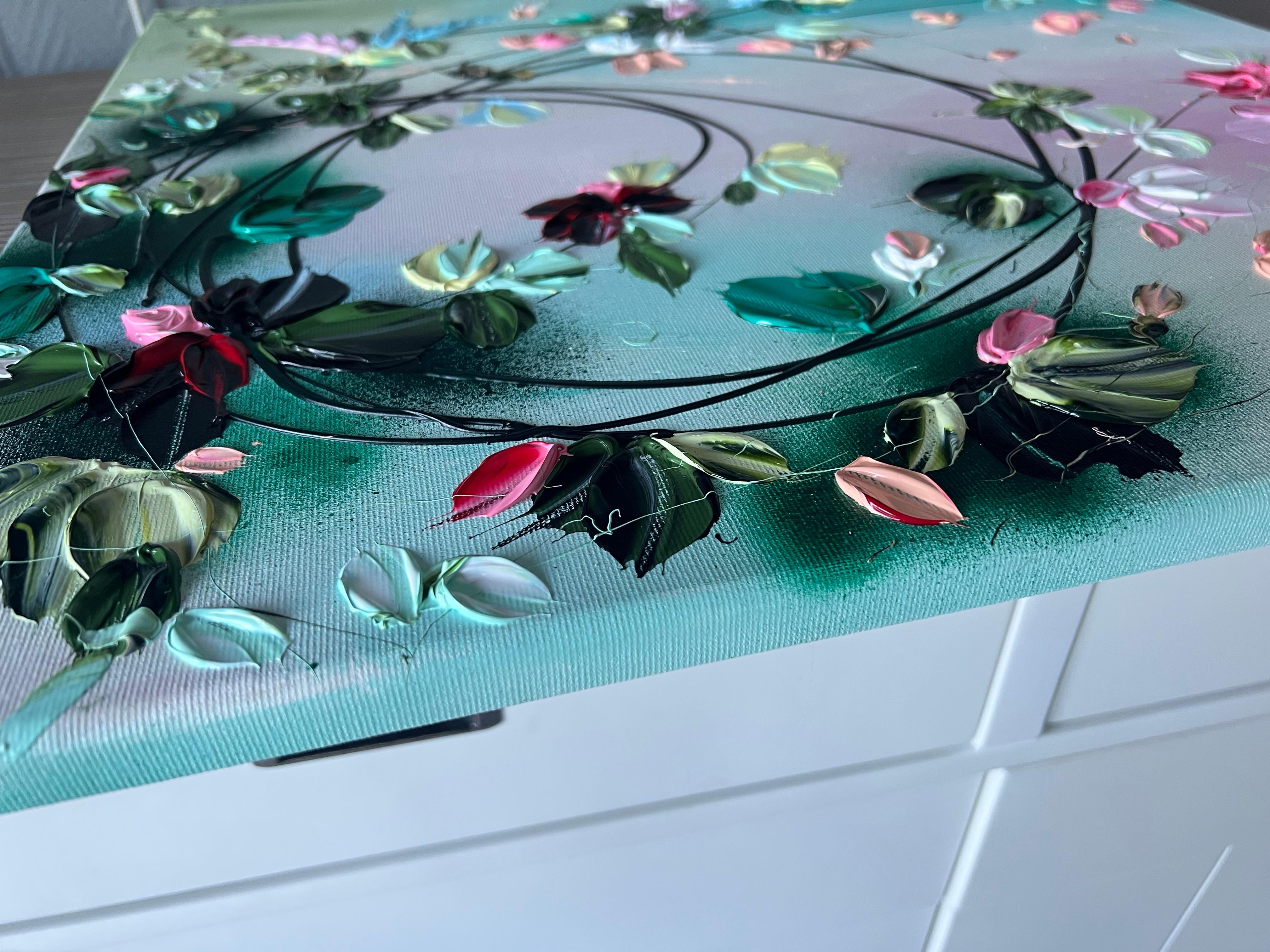 Peinture florale texturée avec roses « improvisation » en vente 5