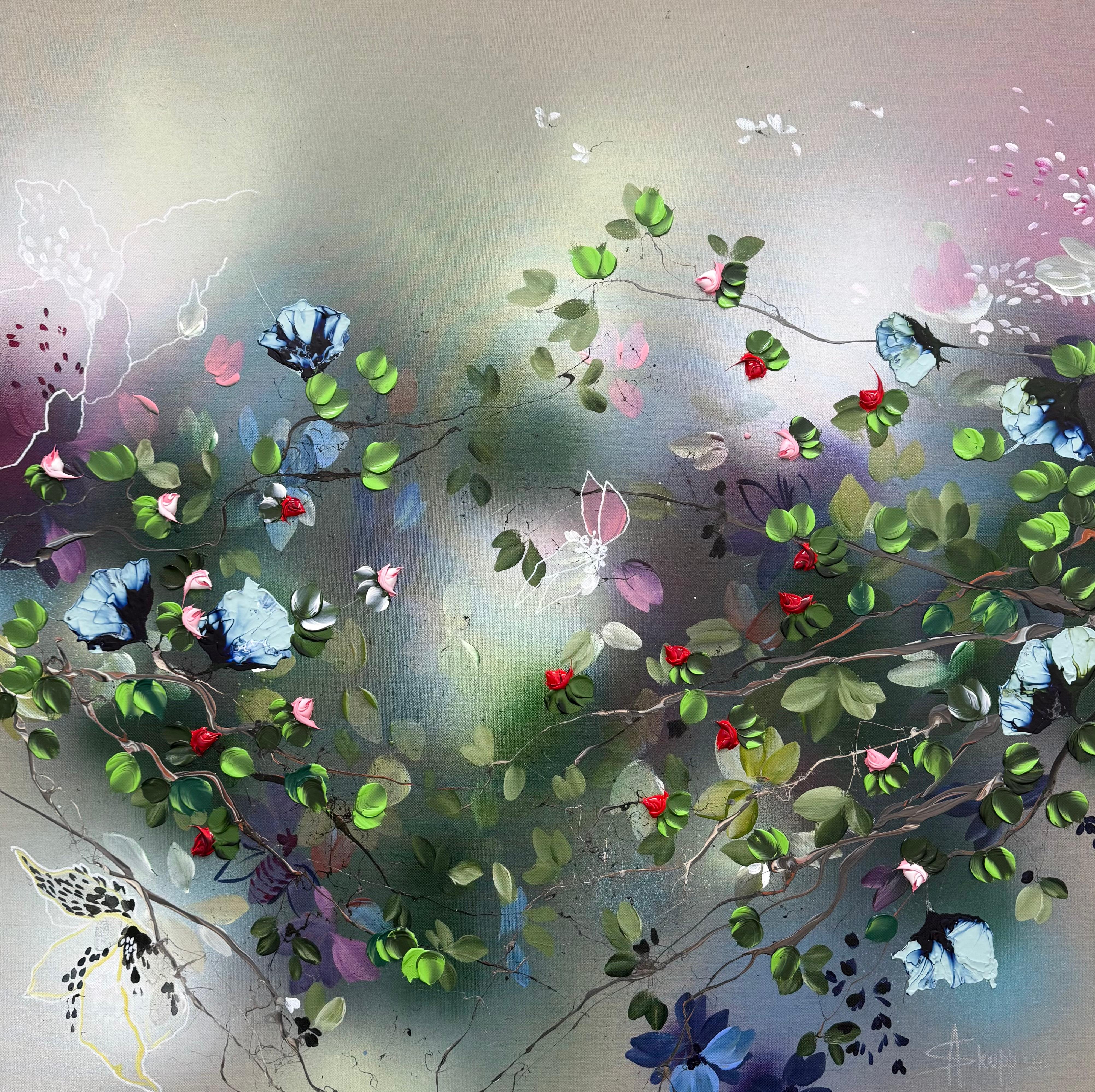The Clear Space - large impasto floral conceptual textured painting on canvas