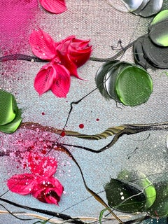 Tranquil Retreat - original impressionistic painting with roses on linen canvas