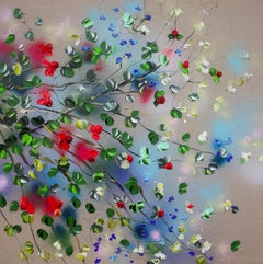 Tranquil Retreat - original impressionistic painting with  roses on linen canvas