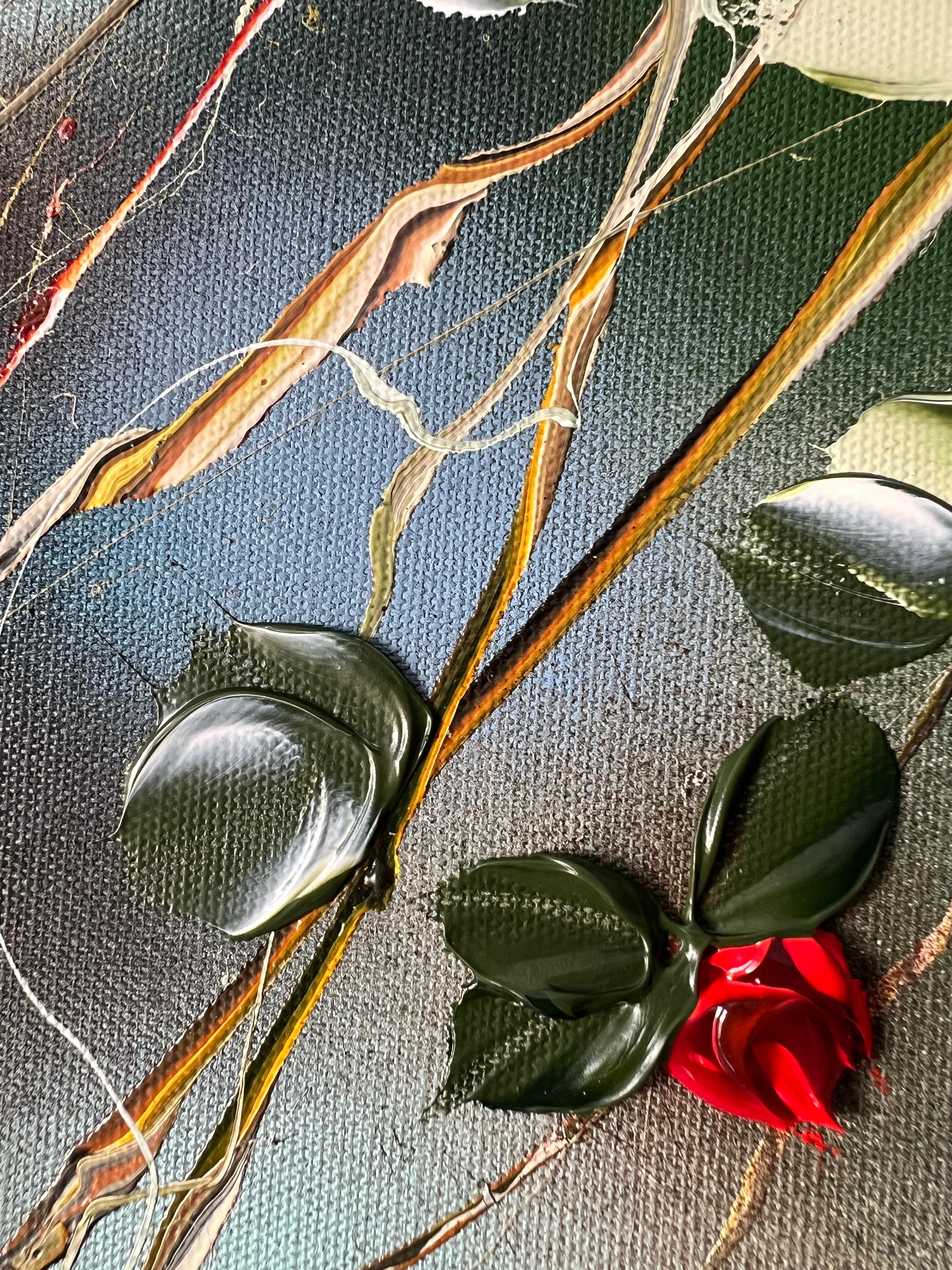 Tsubomi - original impressionistic painting with  roses on linen canvas For Sale 6