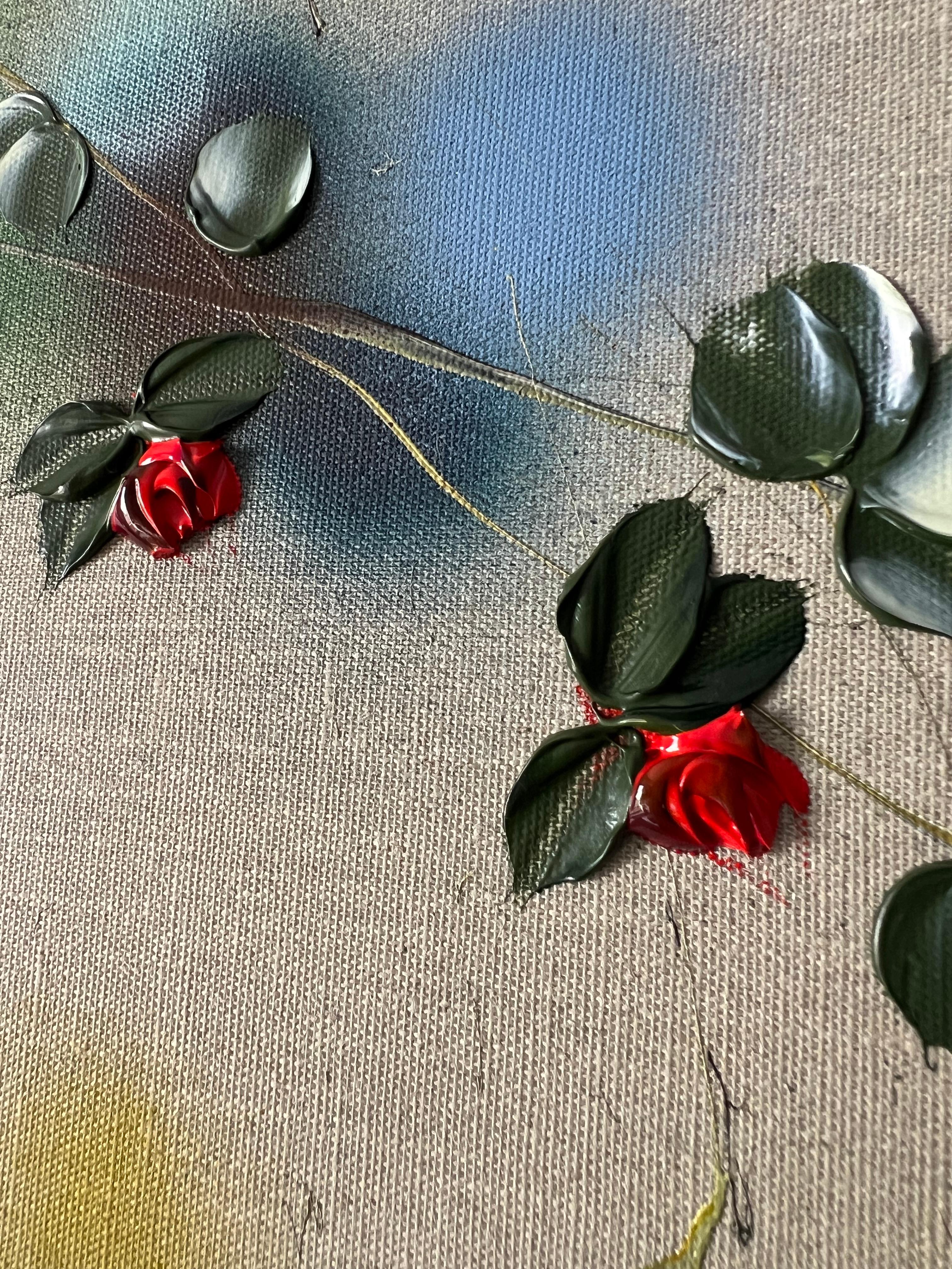 Tsubomi - original impressionistic painting with  roses on linen canvas For Sale 7