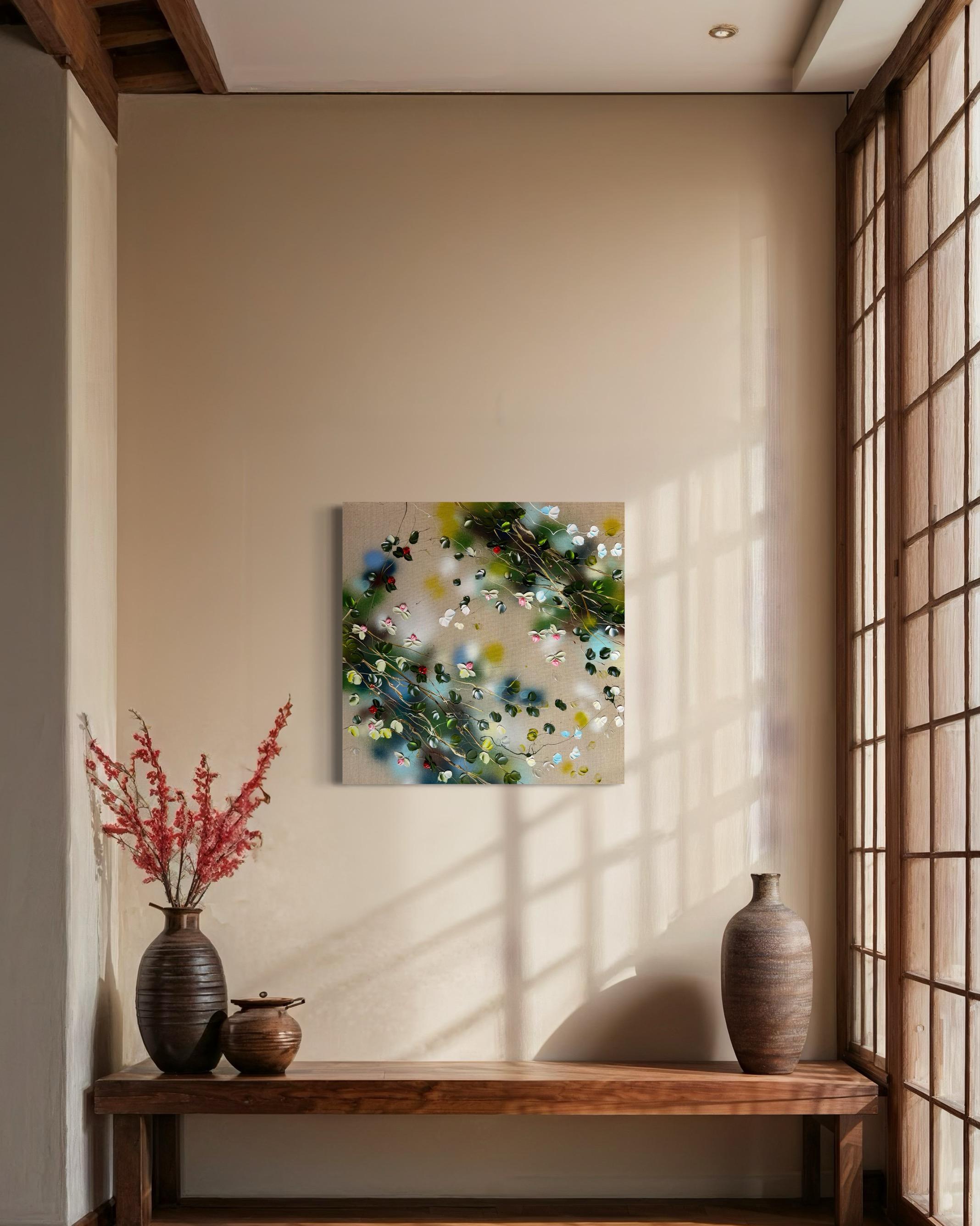 Tsubomi - original impressionistic painting with  roses on linen canvas For Sale 8