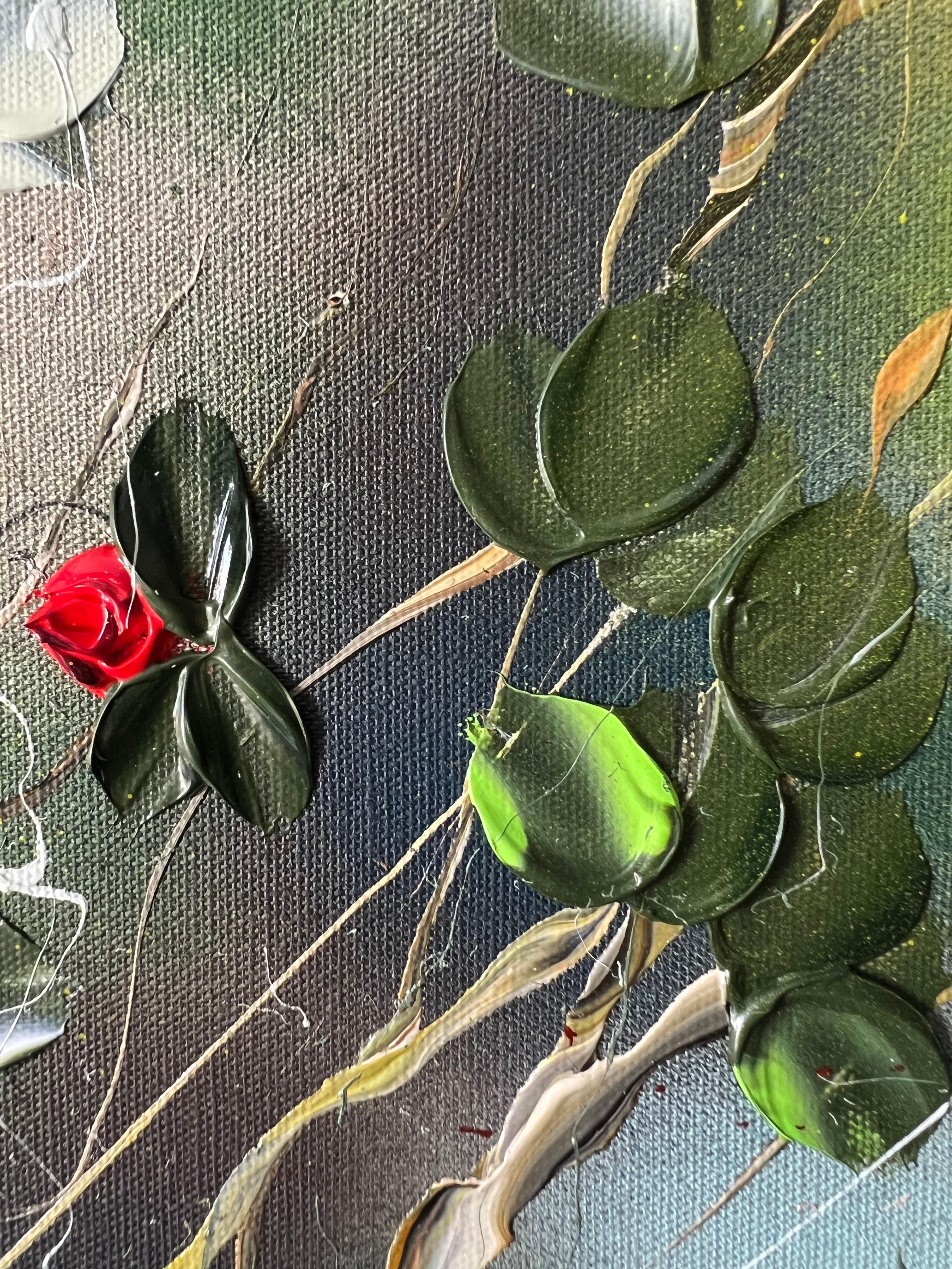 Tsubomi - original impressionistic painting with  roses on linen canvas For Sale 13