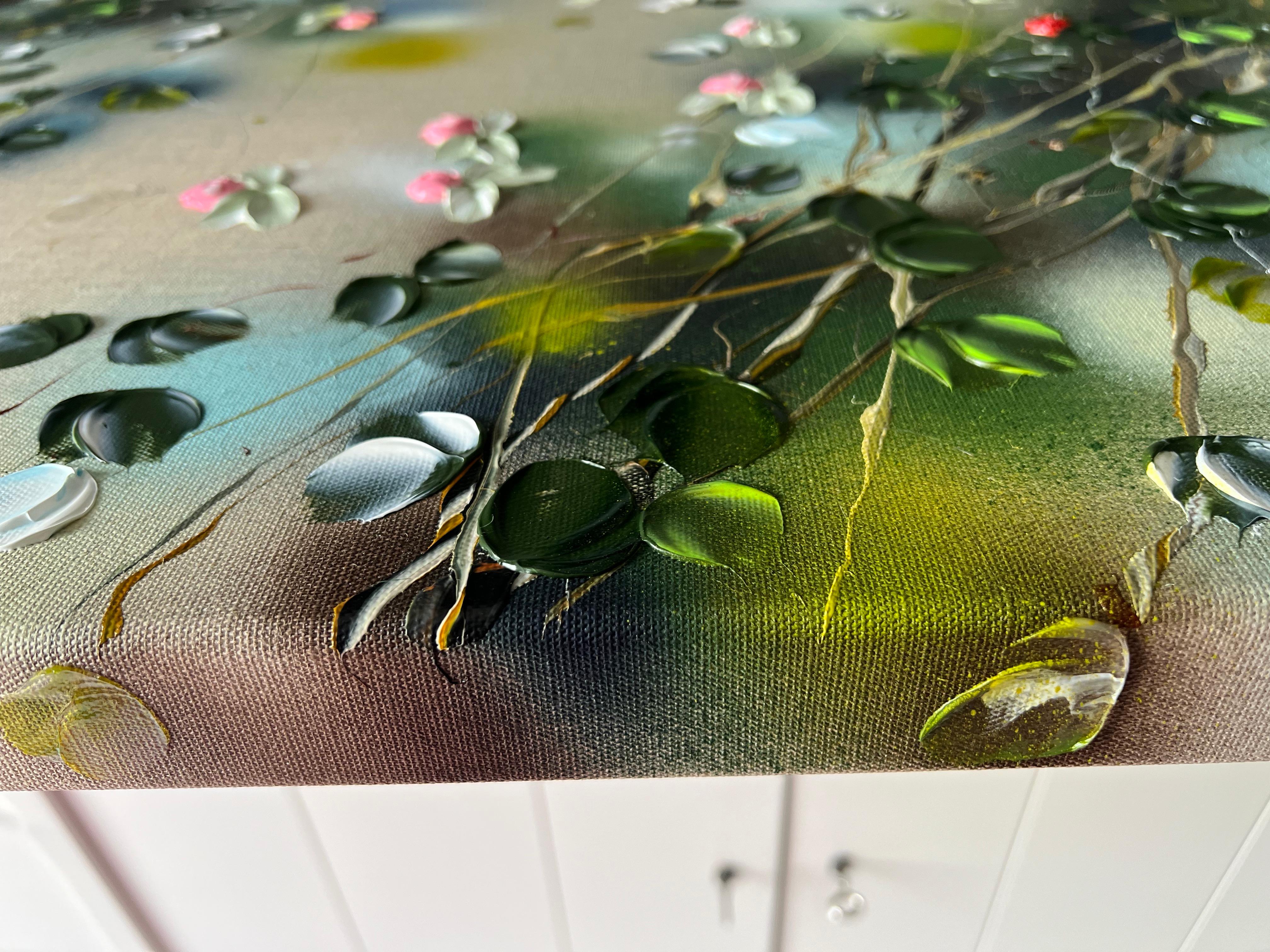 Tsubomi - original impressionistic painting with  roses on linen canvas For Sale 14