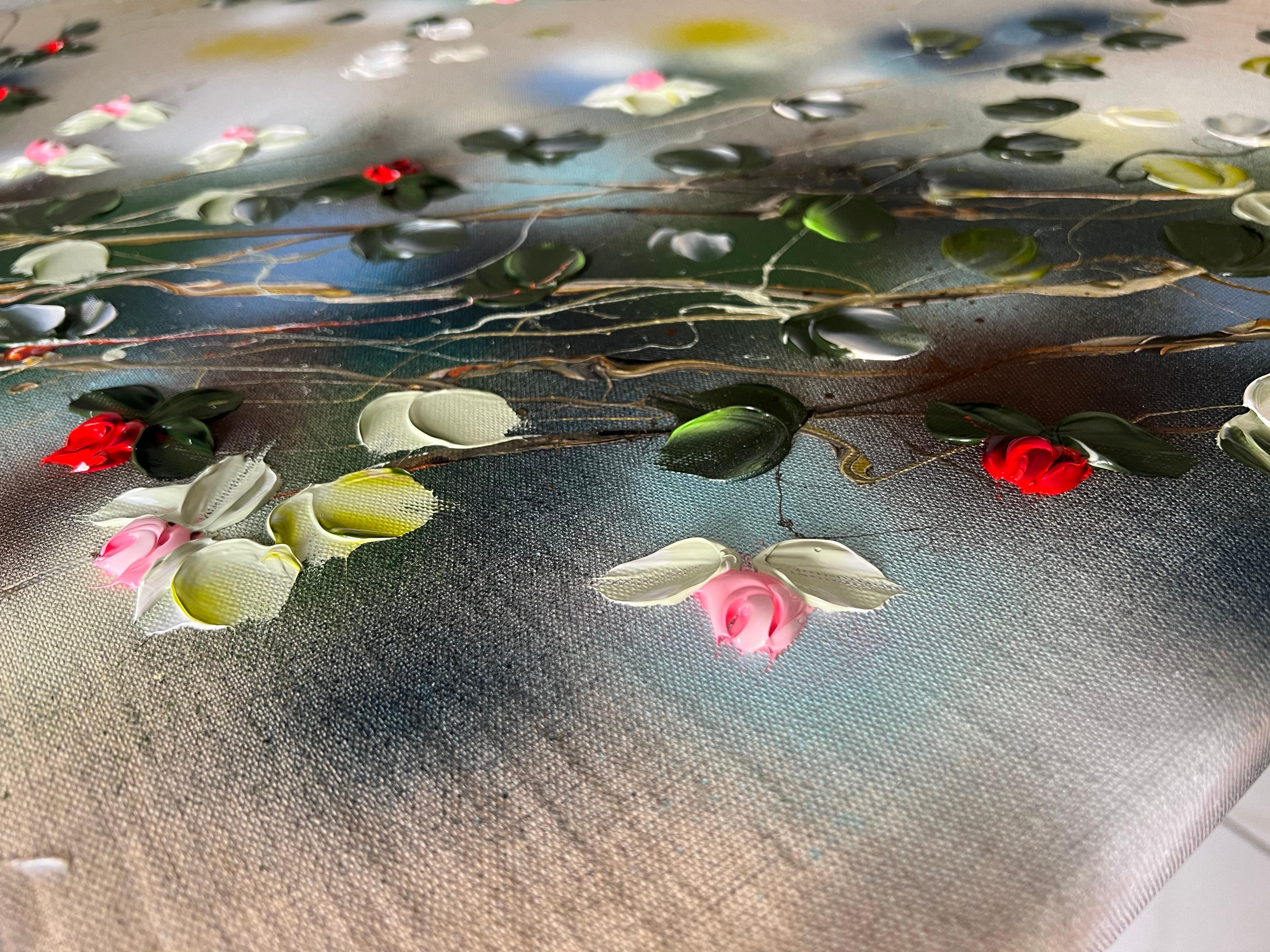 Tsubomi - original impressionistic painting with  roses on linen canvas - Abstract Painting by Anastassia Skopp