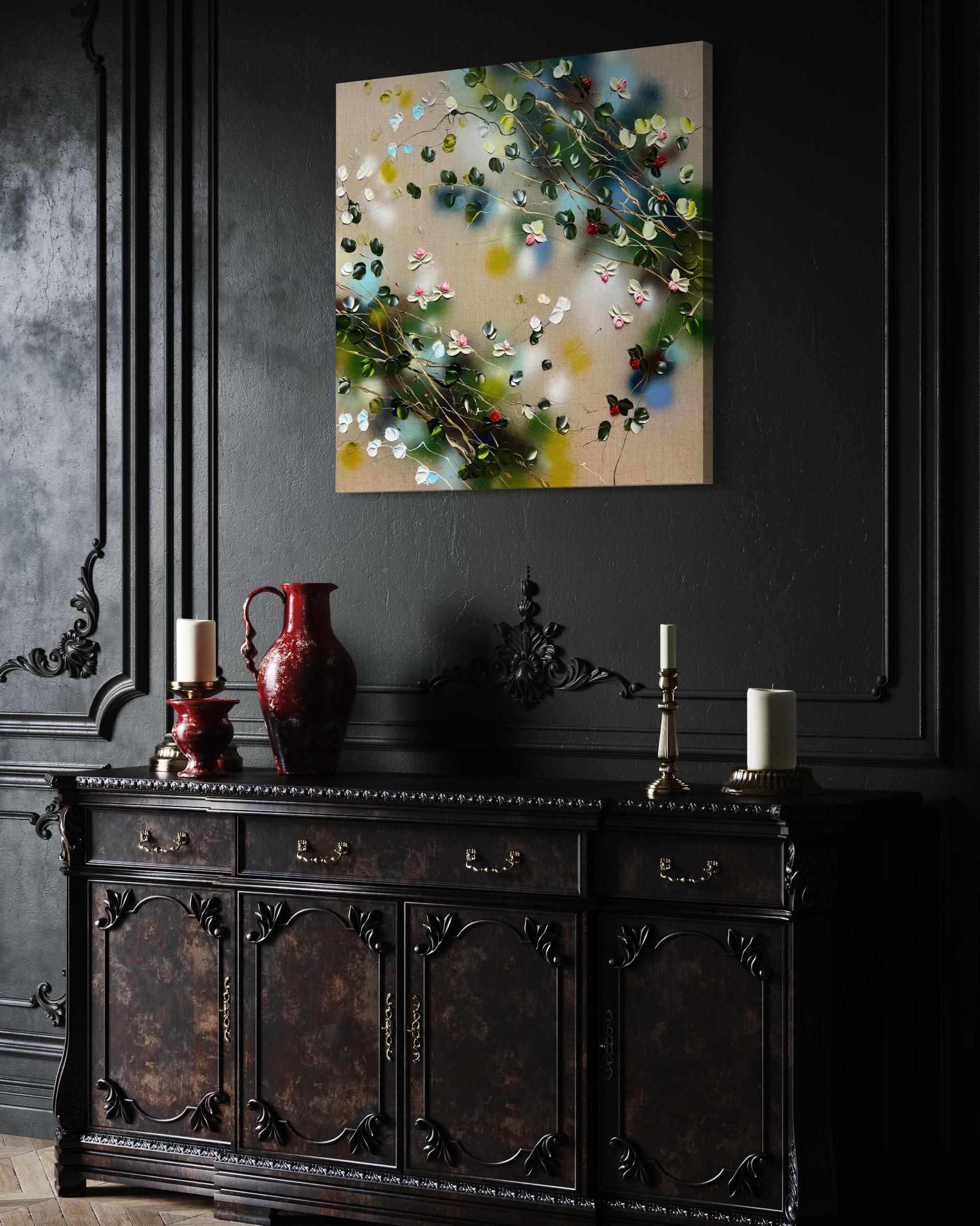 Tsubomi - original impressionistic painting with  roses on linen canvas For Sale 1