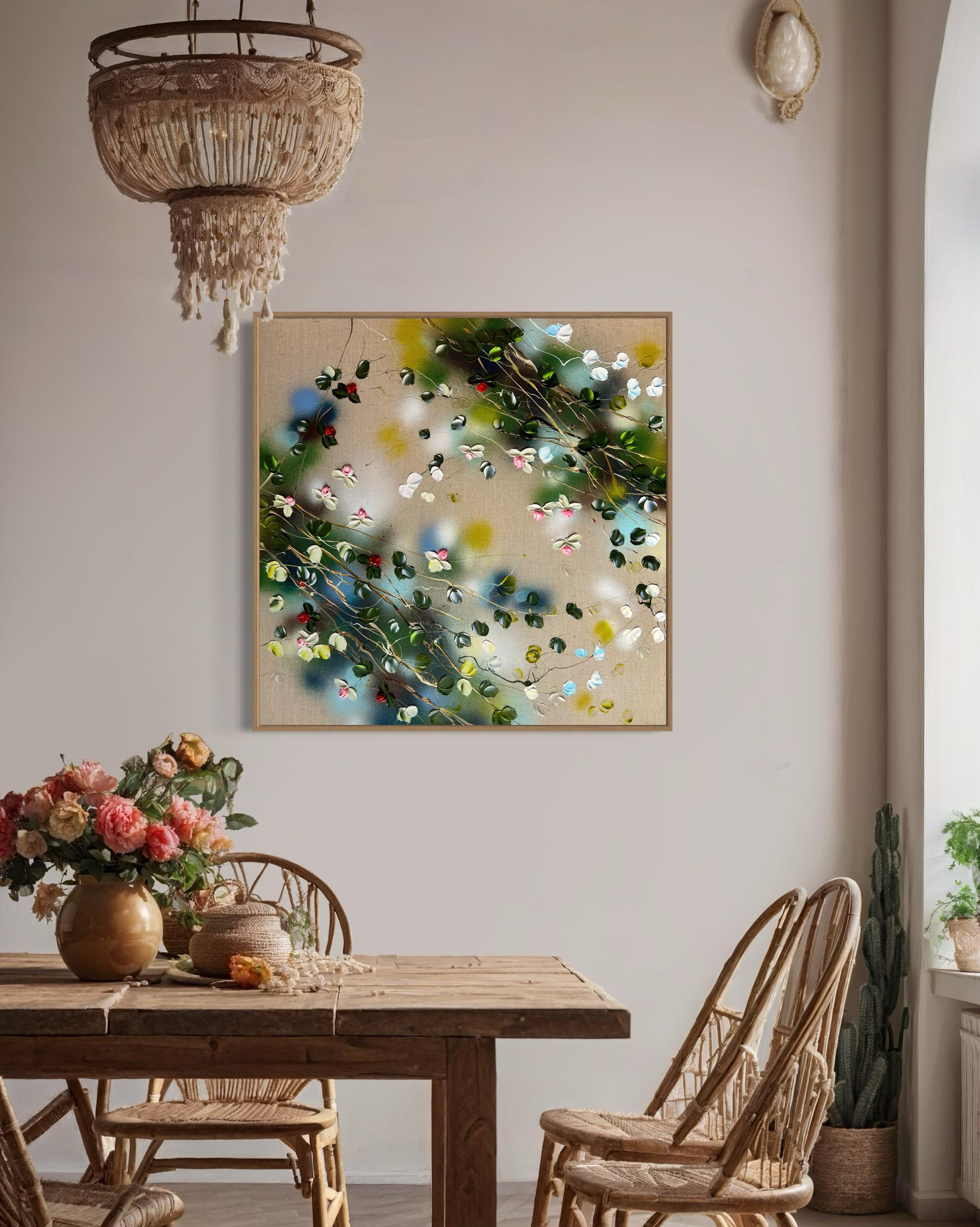 Tsubomi - original impressionistic painting with  roses on linen canvas For Sale 3