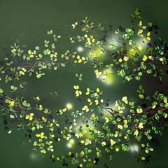 "Grün"  extra großes Gemälde auf Leinen, Wald, dunkelgrün, Blumen