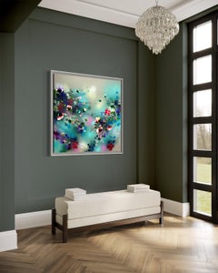 "Wabi-Sabi Fragments"  colorful impressionistic art with flowers on linen canvas